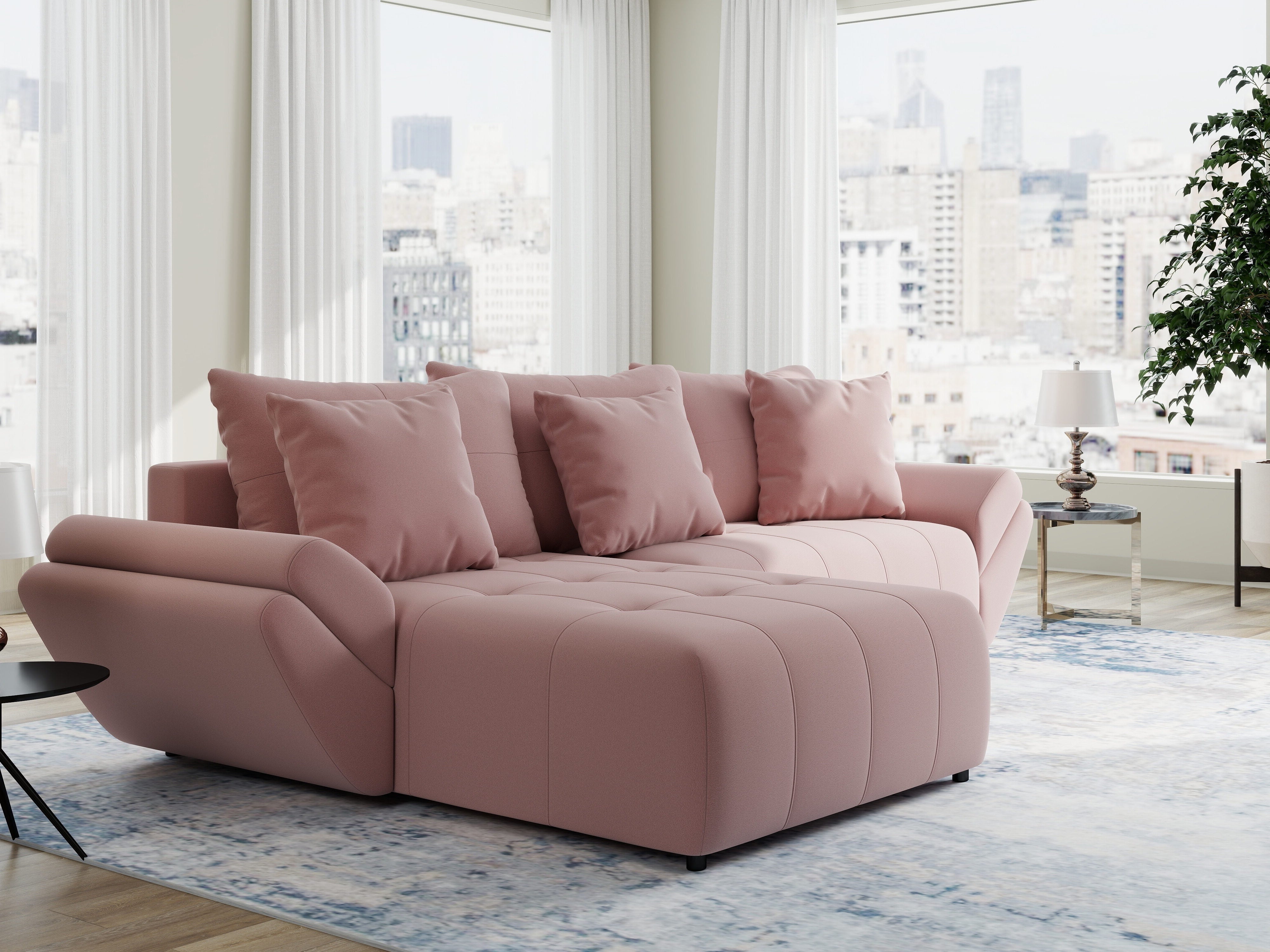 Colțar extensibil dumonde cu ladă de depozitare si sezut confortabil din spuma HR, Berlin Royal Roz 280x185 cm