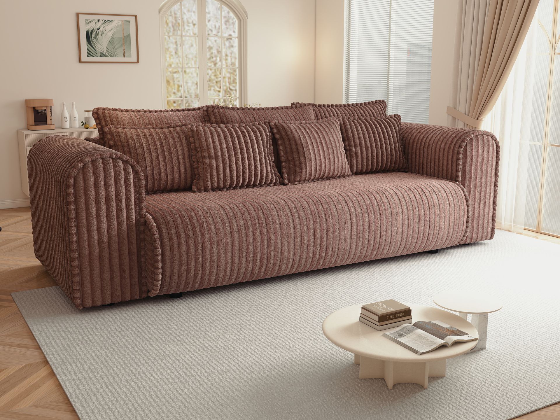 Canapea extensibilă dumonde cu ladă de depozitare si sezut confortabil din spuma high-density, Monaco Mica Tilia Roz 240x100 cm