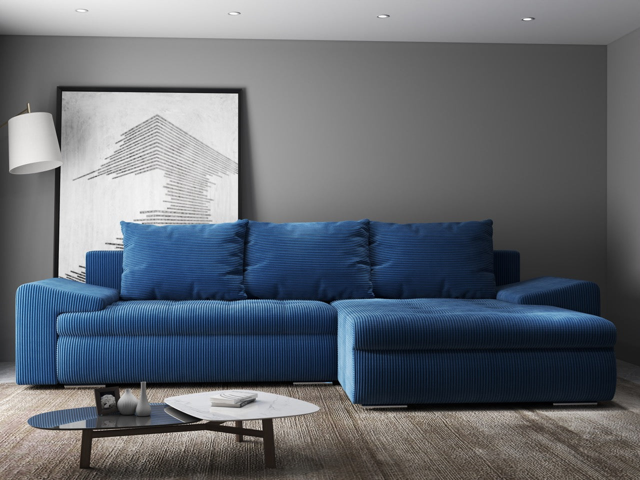 Colțar extensibil dumonde cu ladă de depozitare si sezut confortabil din spuma HR, Leonardo Zoom Albastru 260x185 cm II Fabrica