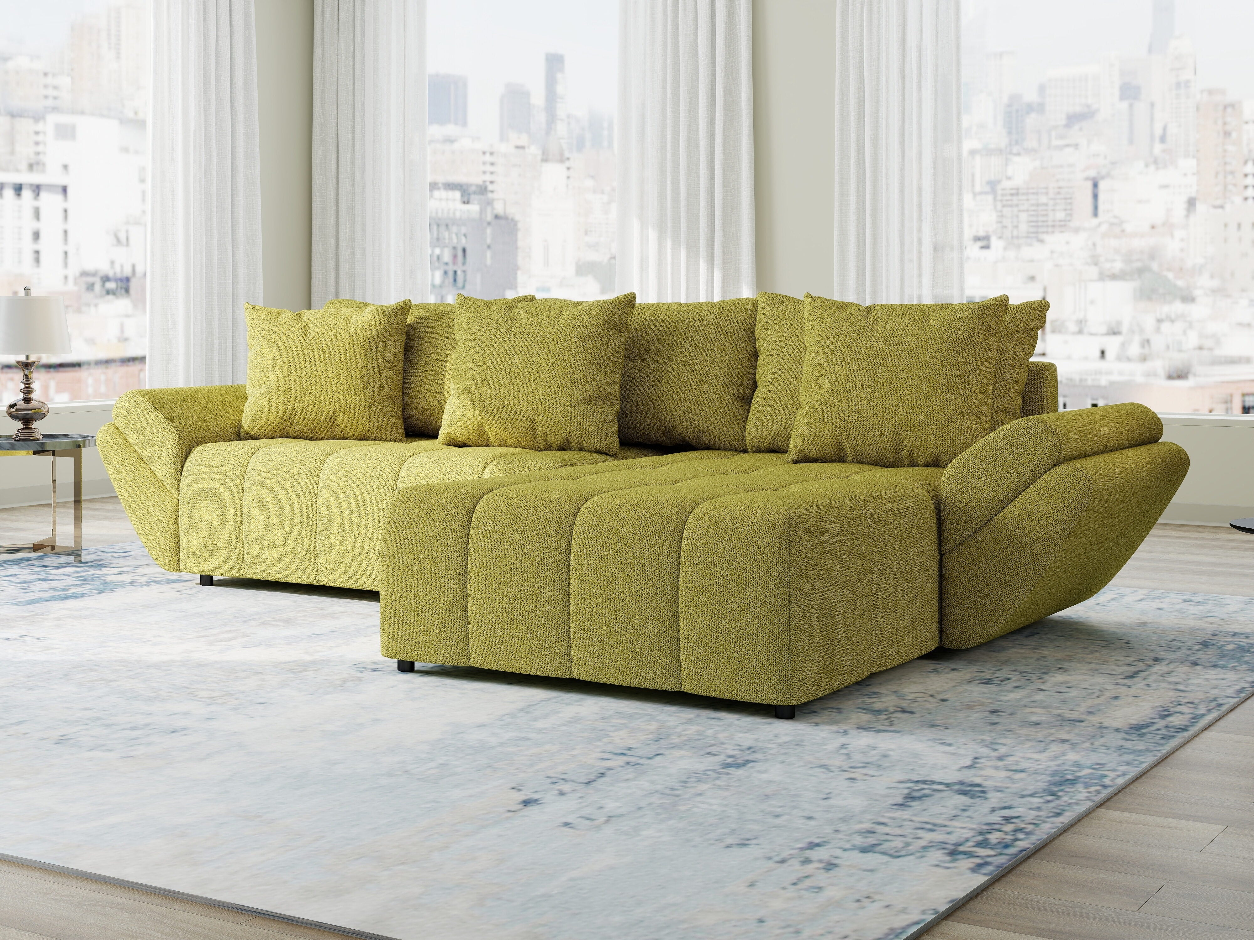 Colțar extensibil dumonde cu ladă de depozitare si sezut confortabil din spuma HR, Berlin Enjoy Verde 280x185 cm II