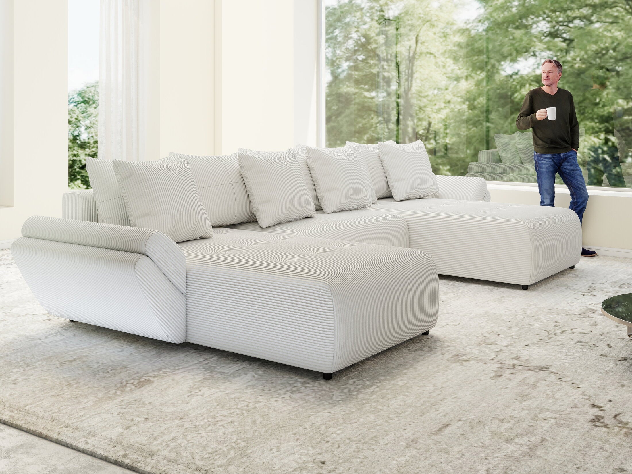 Colțar extensibil dumonde cu ladă de depozitare si sezut confortabil din spuma HR, Berlin U Zoom Grey 380x180 cm