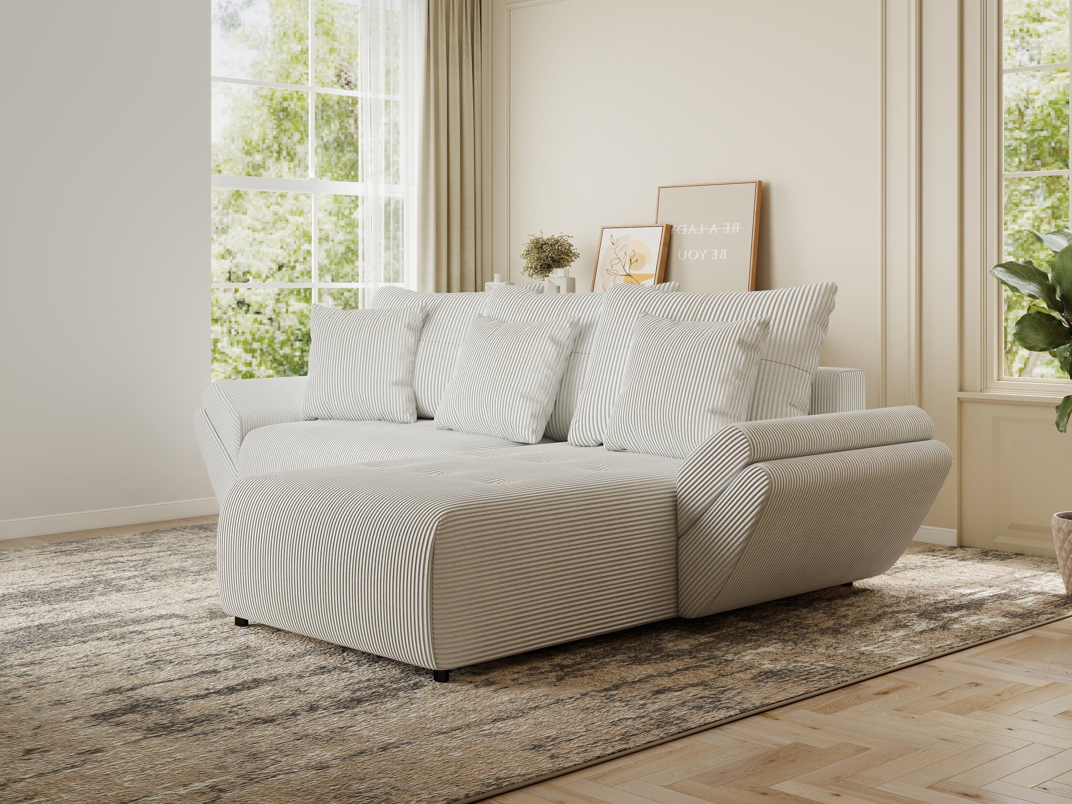 Colțar extensibil dumonde cu ladă de depozitare si sezut confortabil din spuma HR, Berlin Ambience Alb 280x185 cm II