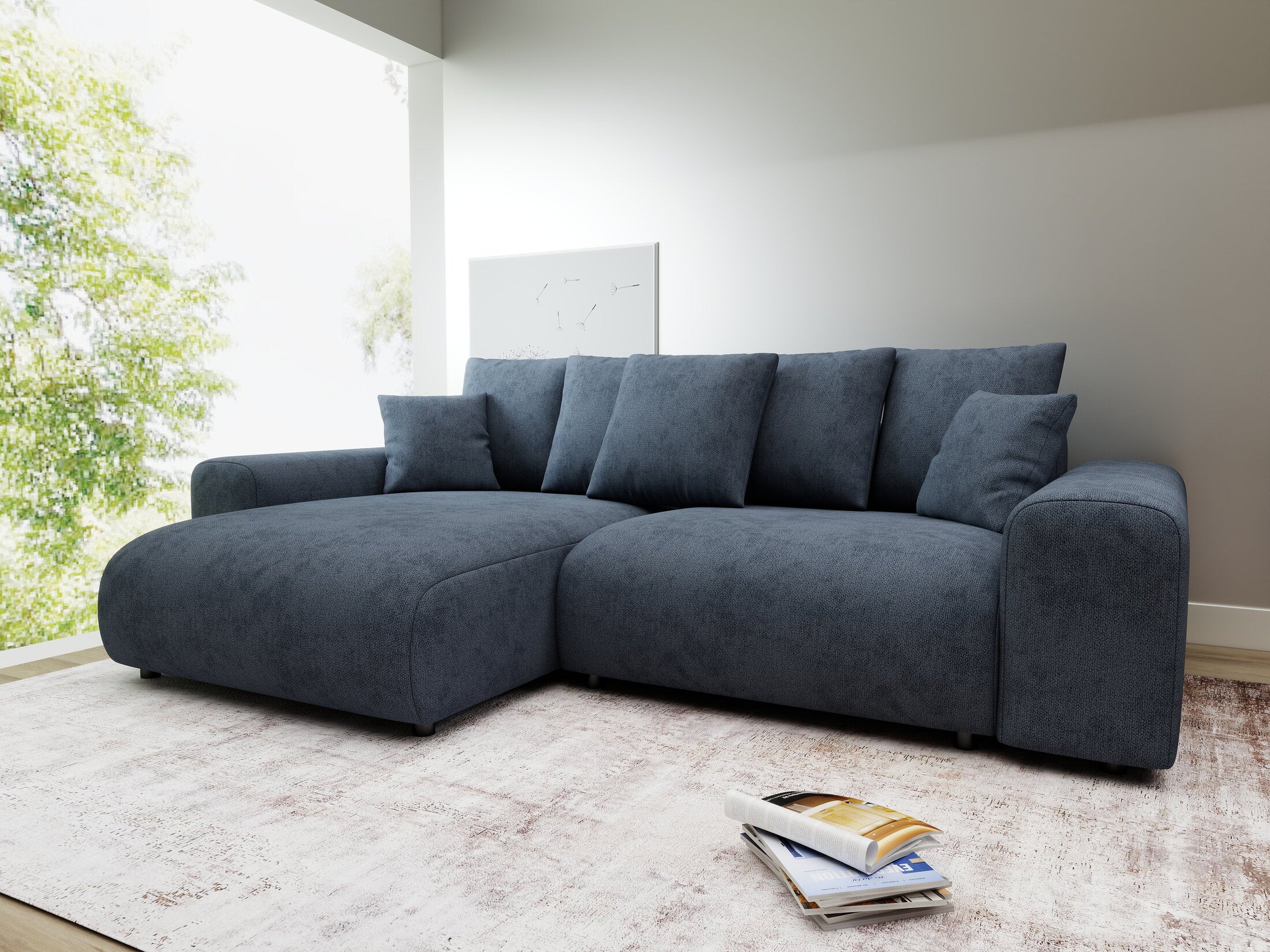 Colțar extensibil dumonde cu ladă de depozitare și șezut confortabil din spumă HR, Luma Enjoy Antracit 255x168 cm