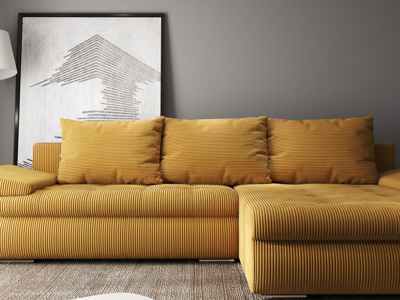 Colțar extensibil dumonde cu ladă de depozitare si sezut confortabil din spuma HR, Leonardo Zoom Mustar 260x185 cm II Fabrica