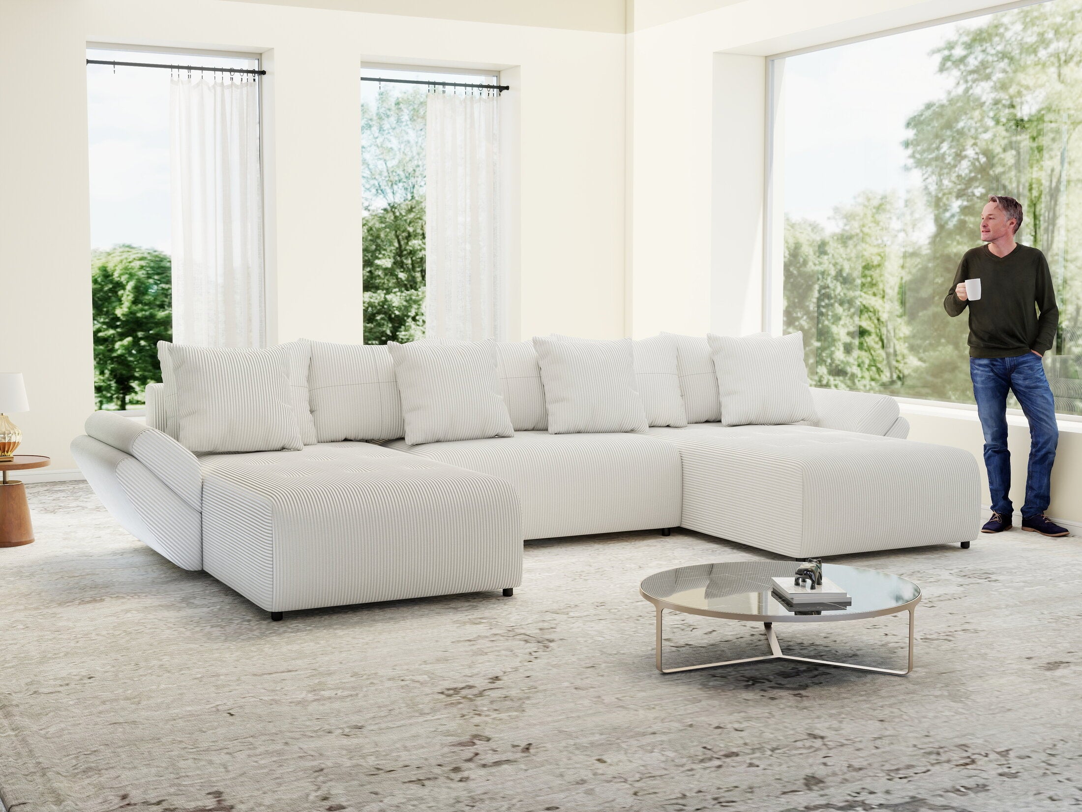 Colțar extensibil dumonde cu ladă de depozitare si sezut confortabil din spuma HR, Berlin U Zoom Grey 380x180 cm