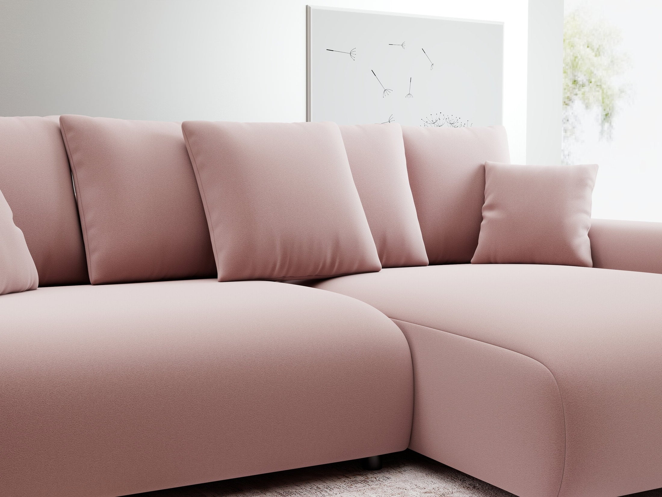 Colțar extensibil dumonde cu ladă de depozitare și șezut confortabil din spumă HR, Luma Royal Roz 255x168 cm II