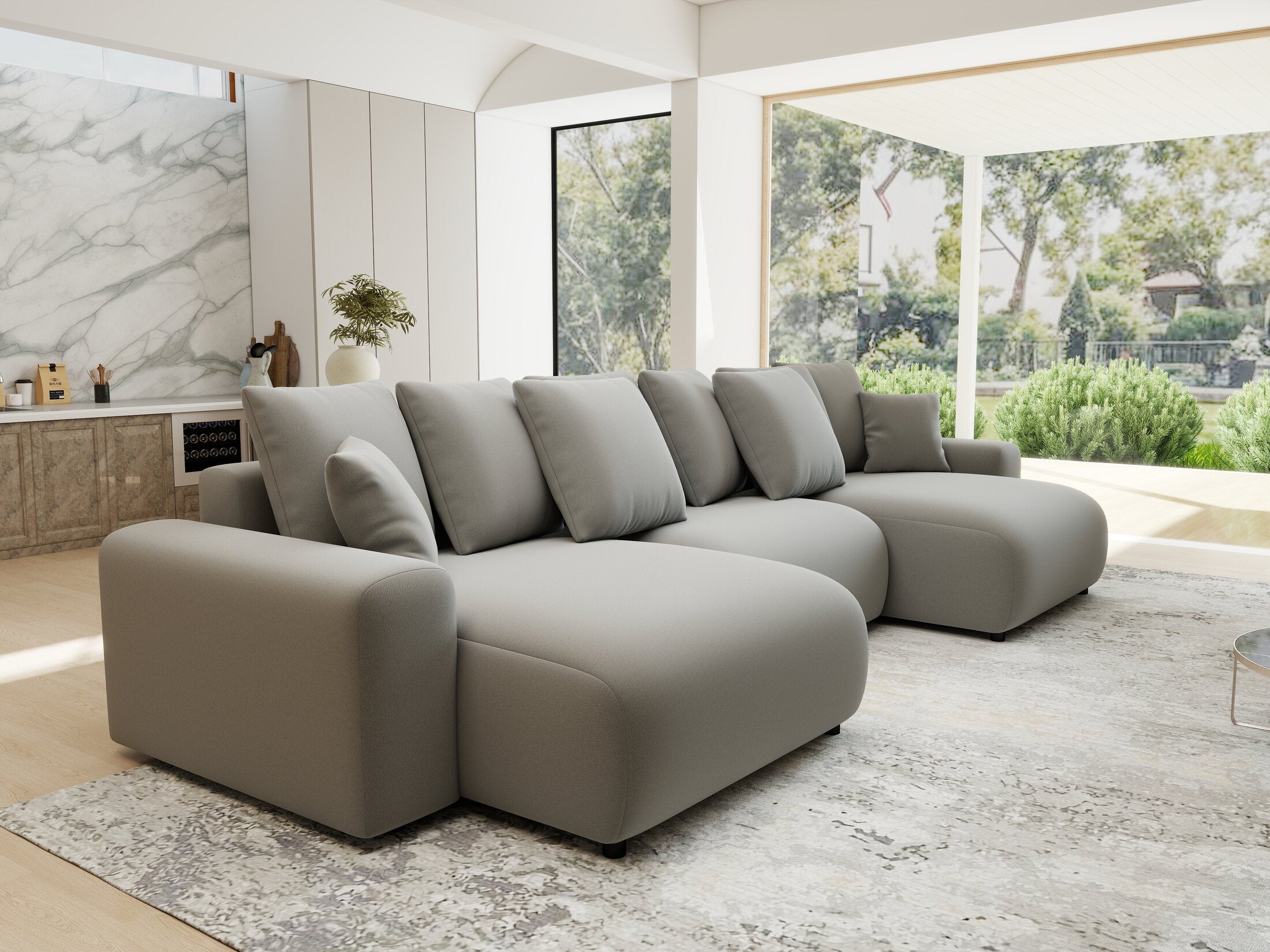 Colțar extensibil dumonde cu ladă de depozitare si sezut confortabil din spuma HR, Luma U Royal Gri 336x140 cm