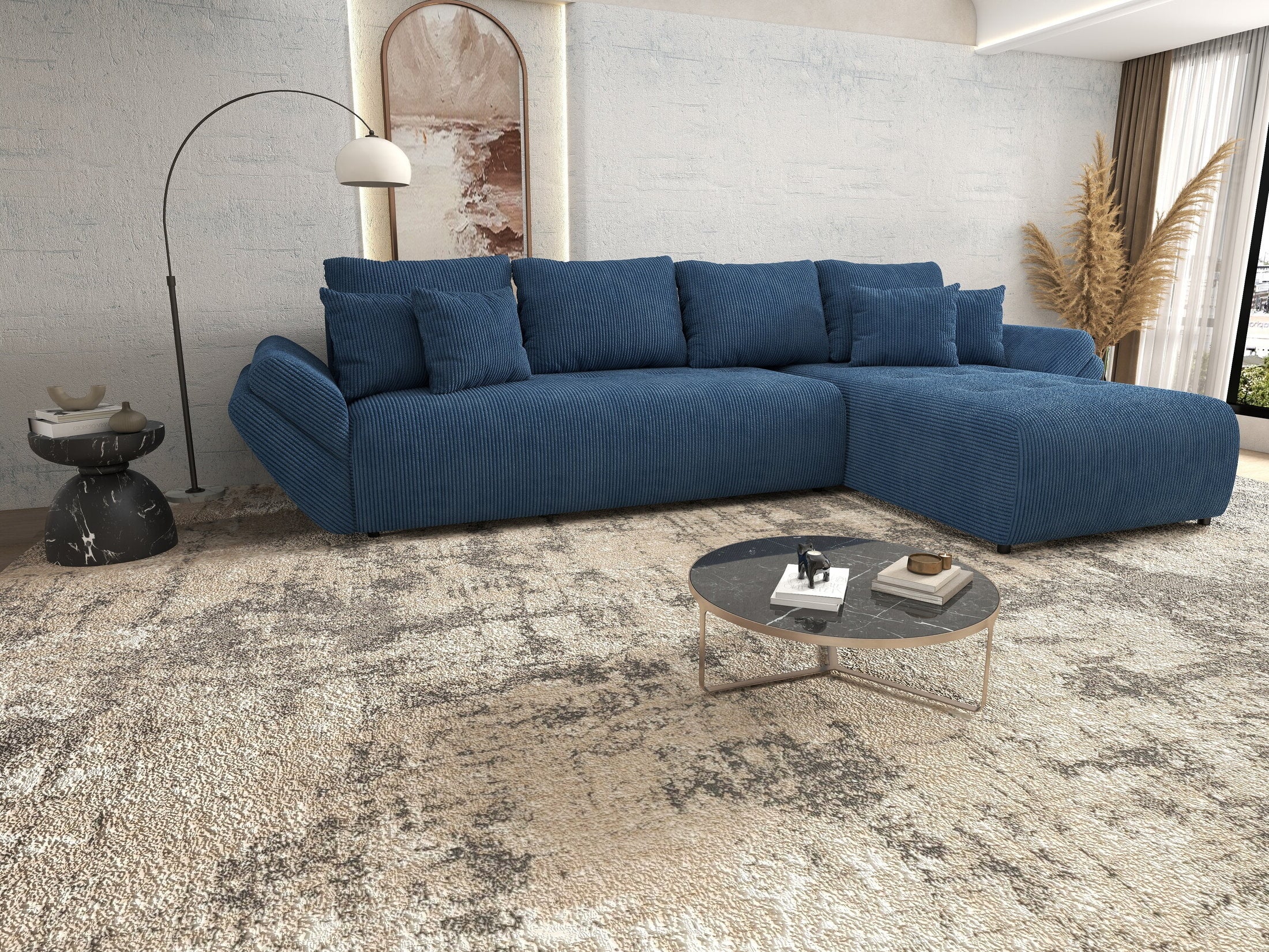 Colțar extensibil dumonde cu ladă de depozitare si sezut confortabil din spuma HR, Berlin XL Zoom Blue 350x185 cm II