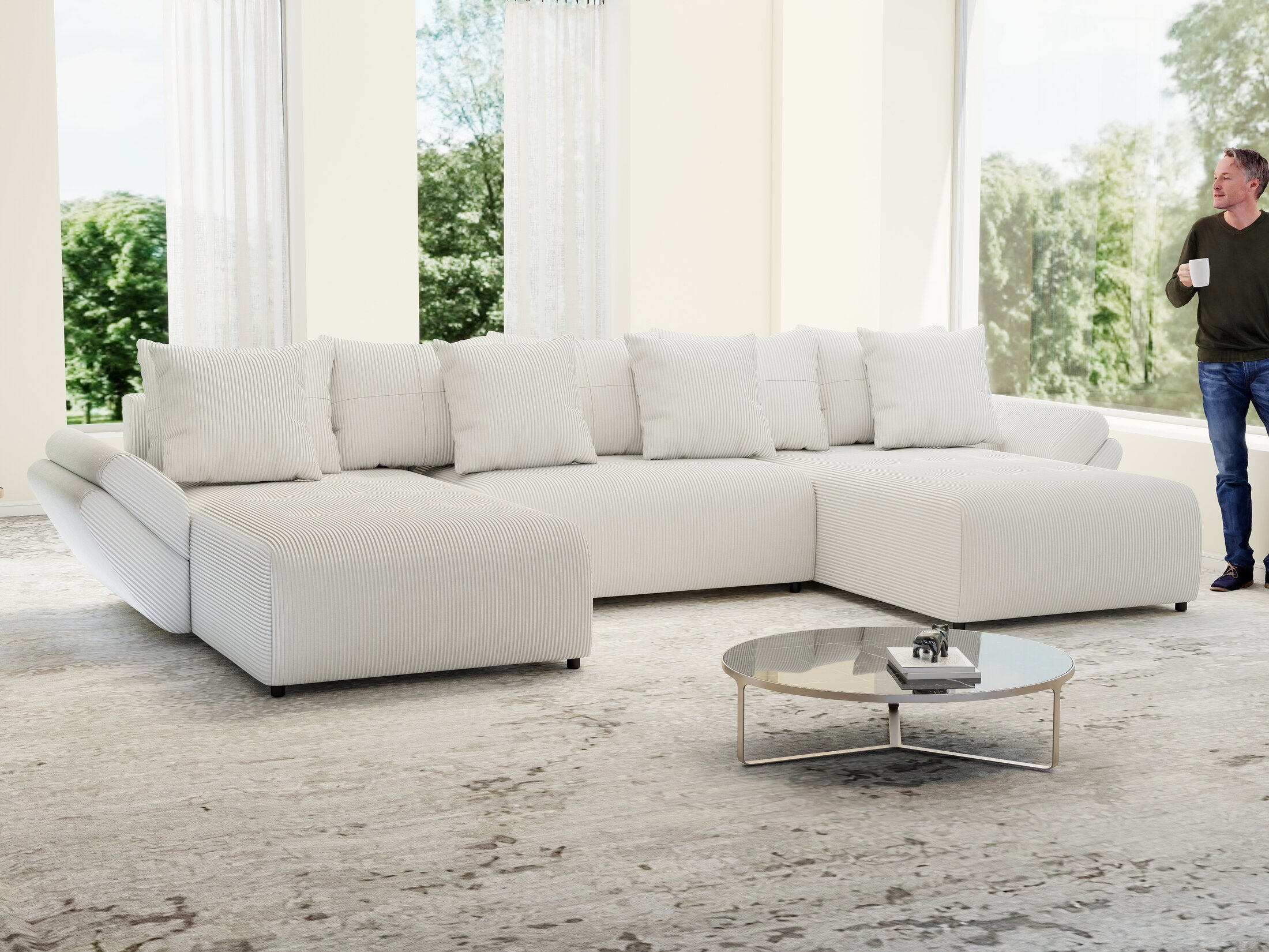 Colțar extensibil dumonde cu ladă de depozitare si sezut confortabil din spuma HR, Berlin U Zoom Grey 380x180 cm