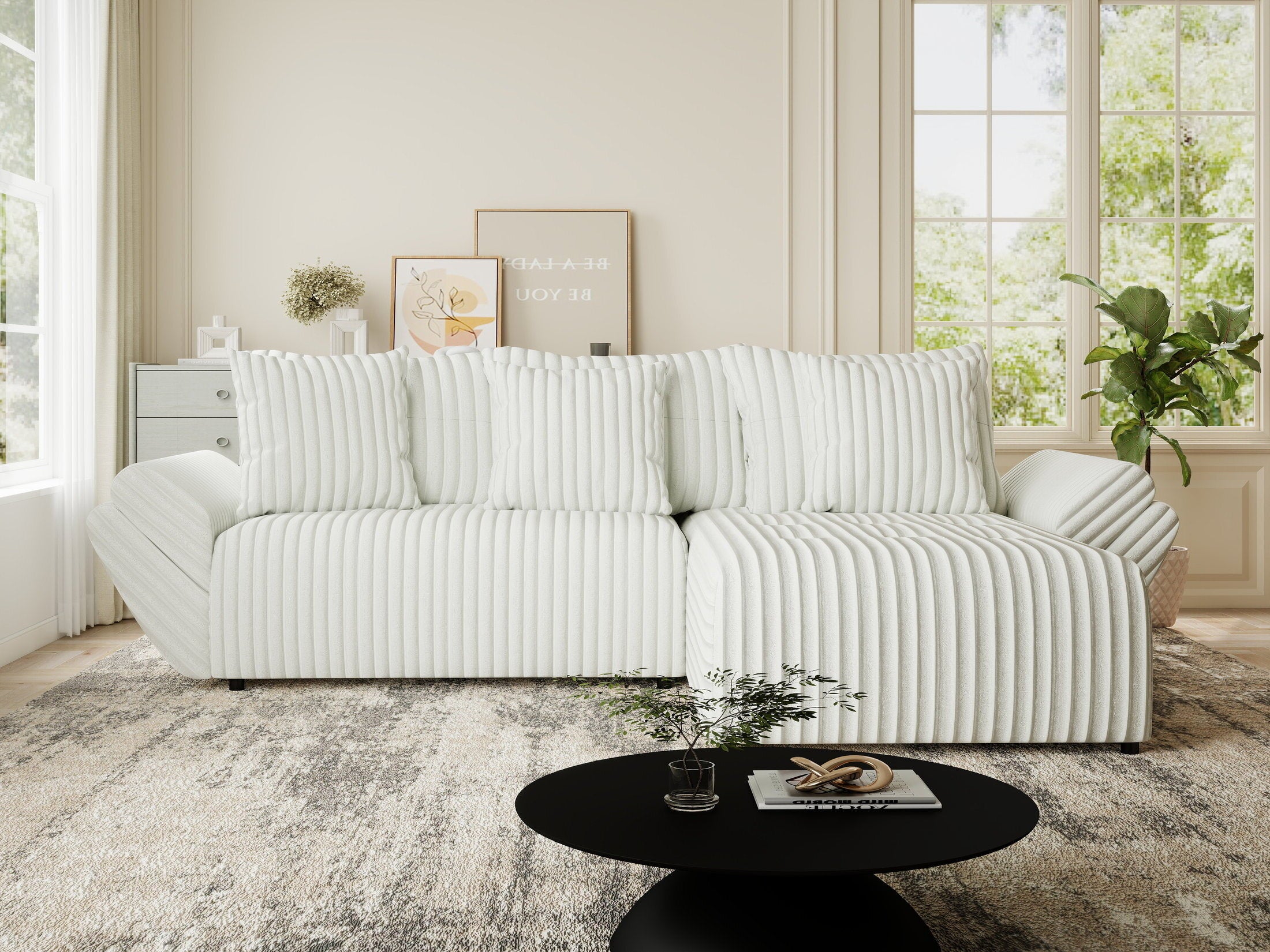 Colțar extensibil dumonde cu ladă de depozitare si sezut confortabil din spuma HR, Berlin Ambience Alb 280x185 cm II