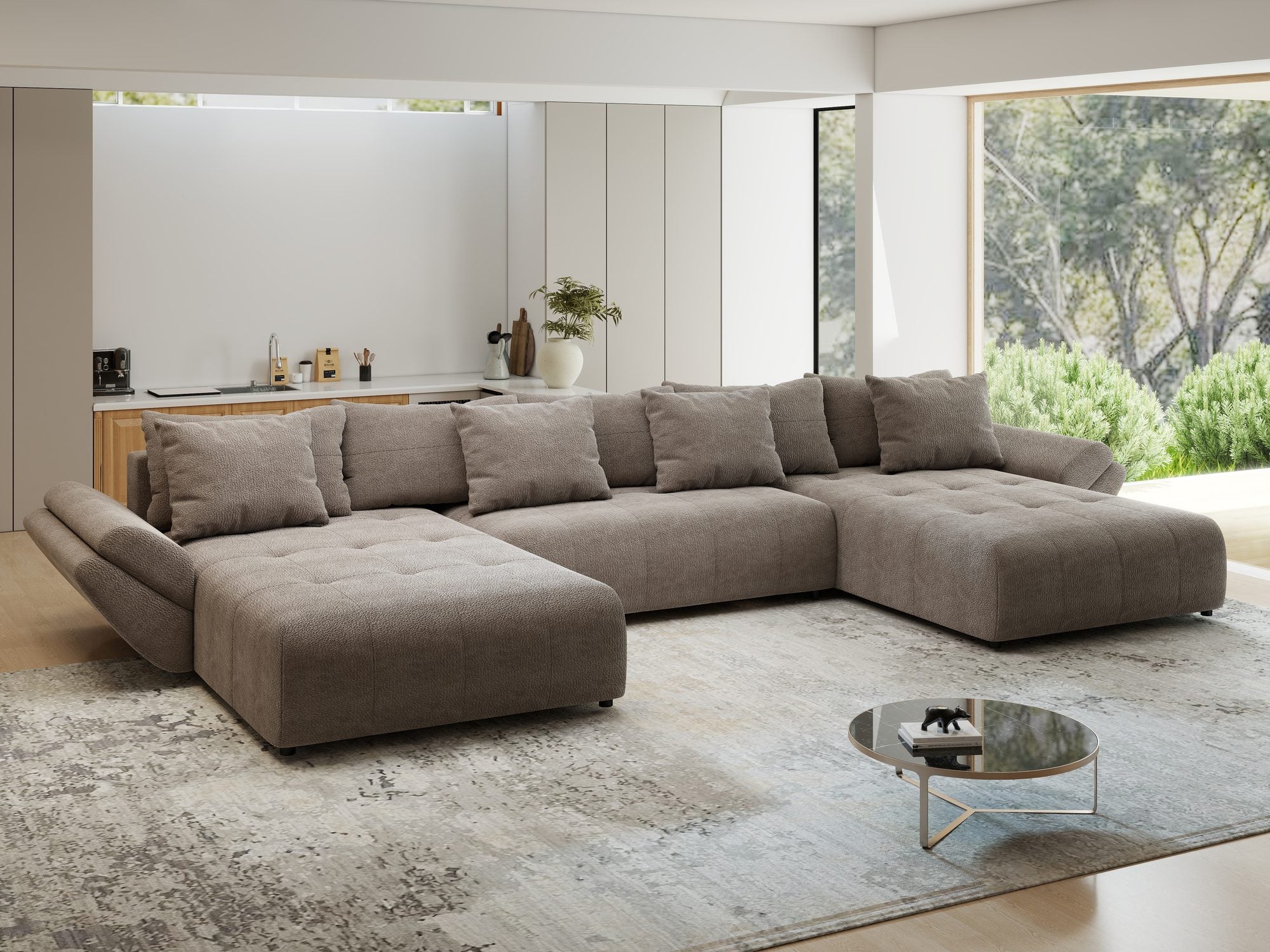 Colțar extensibil dumonde cu ladă de depozitare si sezut confortabil din spuma high-density, Berlin U Vibe Maro 21 380x180 cm