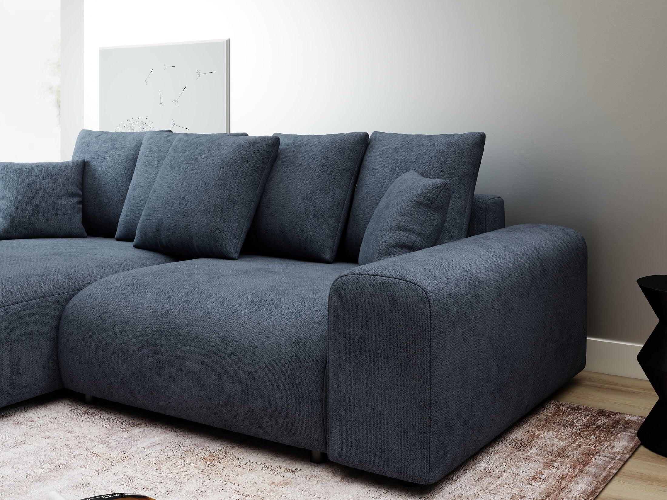 Colțar extensibil dumonde cu ladă de depozitare și șezut confortabil din spumă HR, Luma Enjoy Antracit 255x168 cm