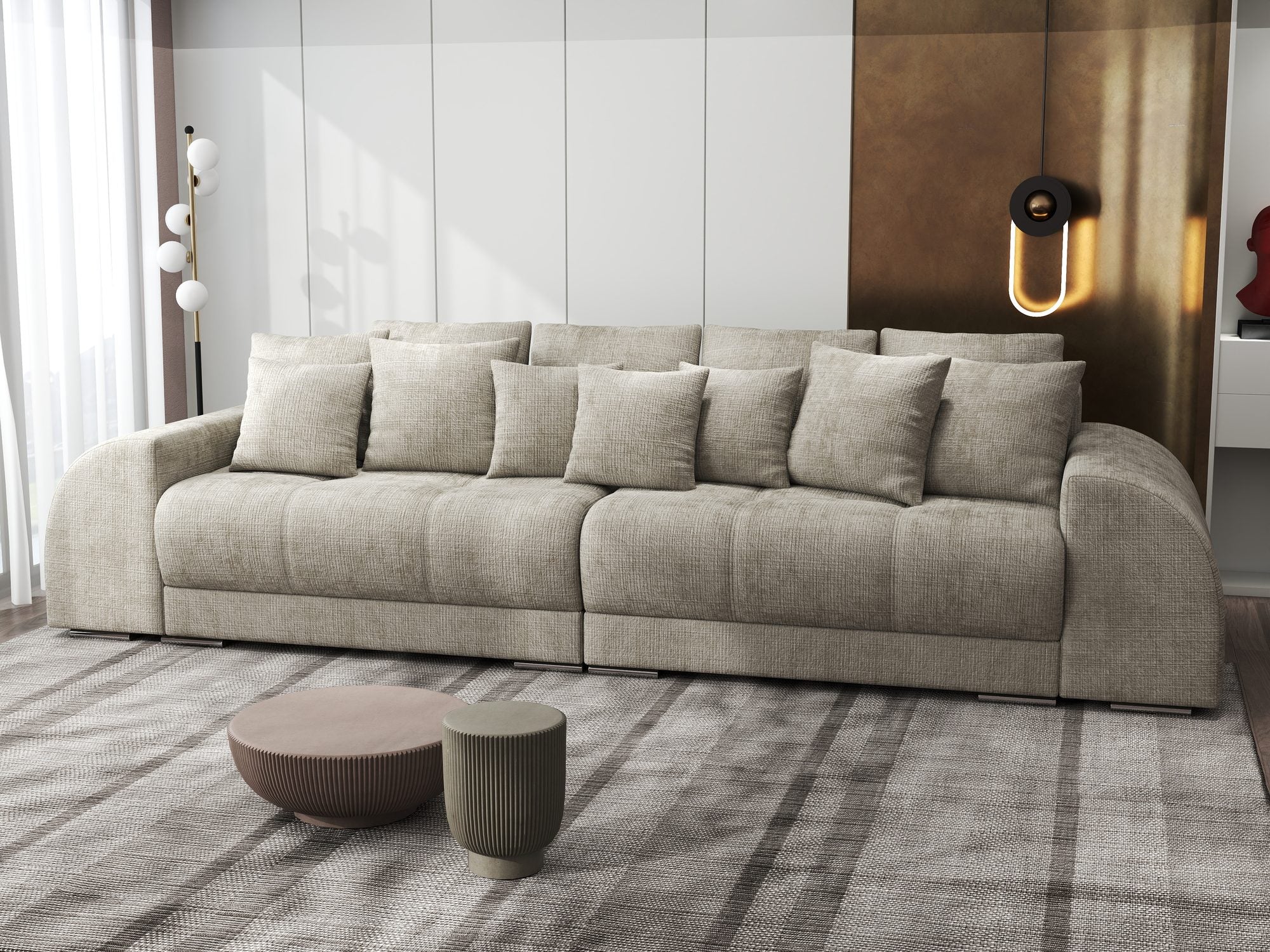 Canapea extensibilă dumonde cu 2 lăzi de depozitare si sezut confortabil din spuma high-density, Verona Cremona Bej 14 310x100 cm