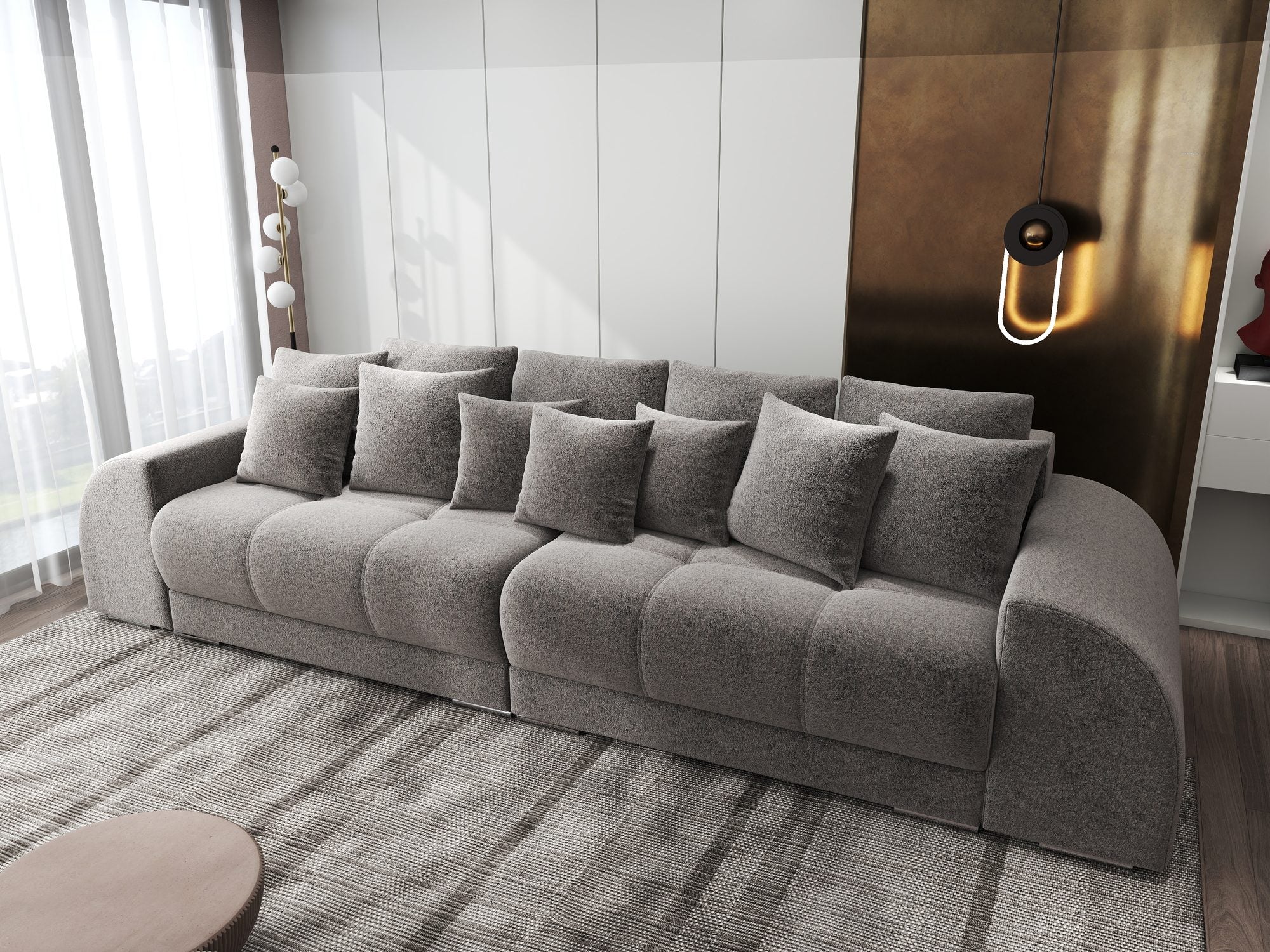 Canapea extensibilă dumonde cu 2 lăzi de depozitare si sezut confortabil din spuma high-density, Verona Monte Gri 16 310x100 cm