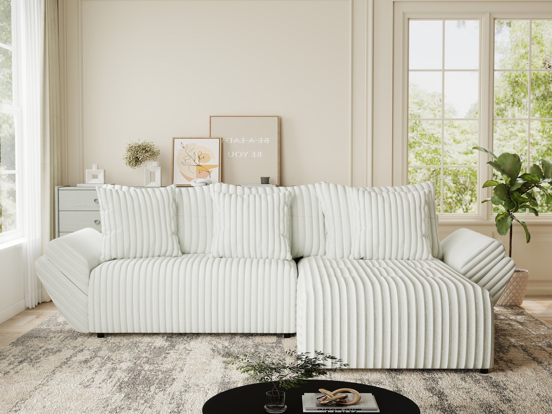 Colțar extensibil dumonde cu ladă de depozitare si sezut confortabil din spuma HR, Berlin Ambience Alb 280x185 cm II