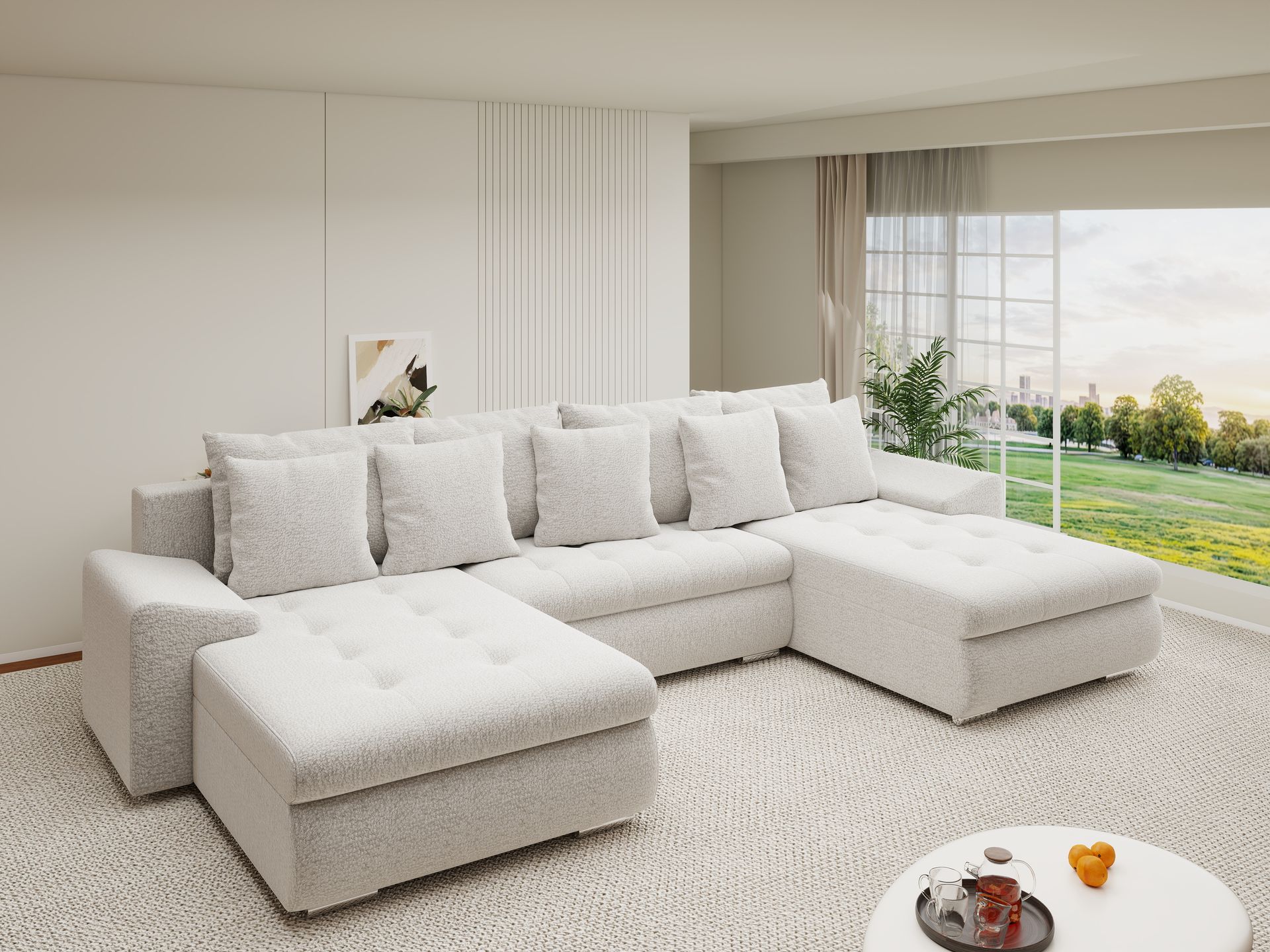 Colțar extensibil dumonde cu ladă de depozitare si sezut confortabil din spuma high-density, Leonardo U Jaguar Gri 19 360x185 cm