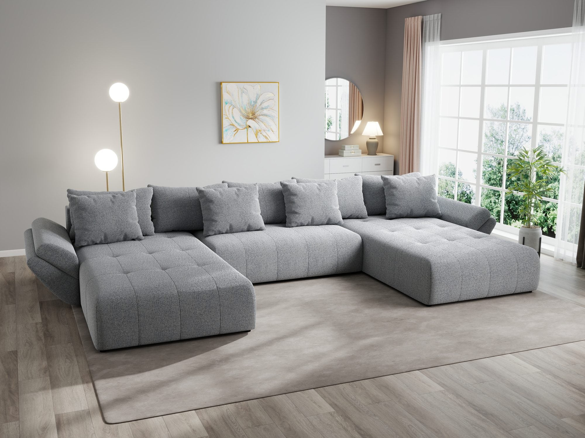 Colțar extensibil dumonde cu ladă de depozitare si sezut confortabil din spuma high-density, Berlin U Monte Gri 84 380x180 cm