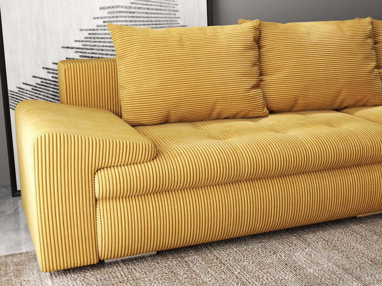 Colțar extensibil dumonde cu ladă de depozitare si sezut confortabil din spuma HR, Leonardo Zoom Mustar 260x185 cm II Fabrica