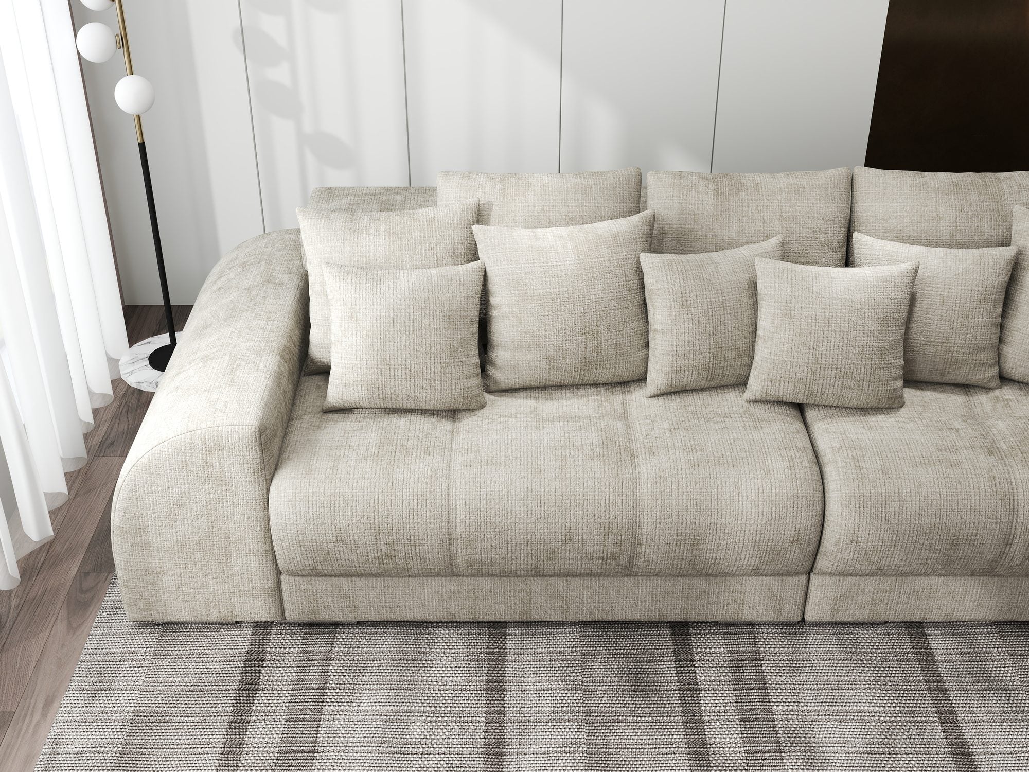 Canapea extensibilă dumonde cu 2 lăzi de depozitare si sezut confortabil din spuma high-density, Verona Cremona Bej 14 310x100 cm