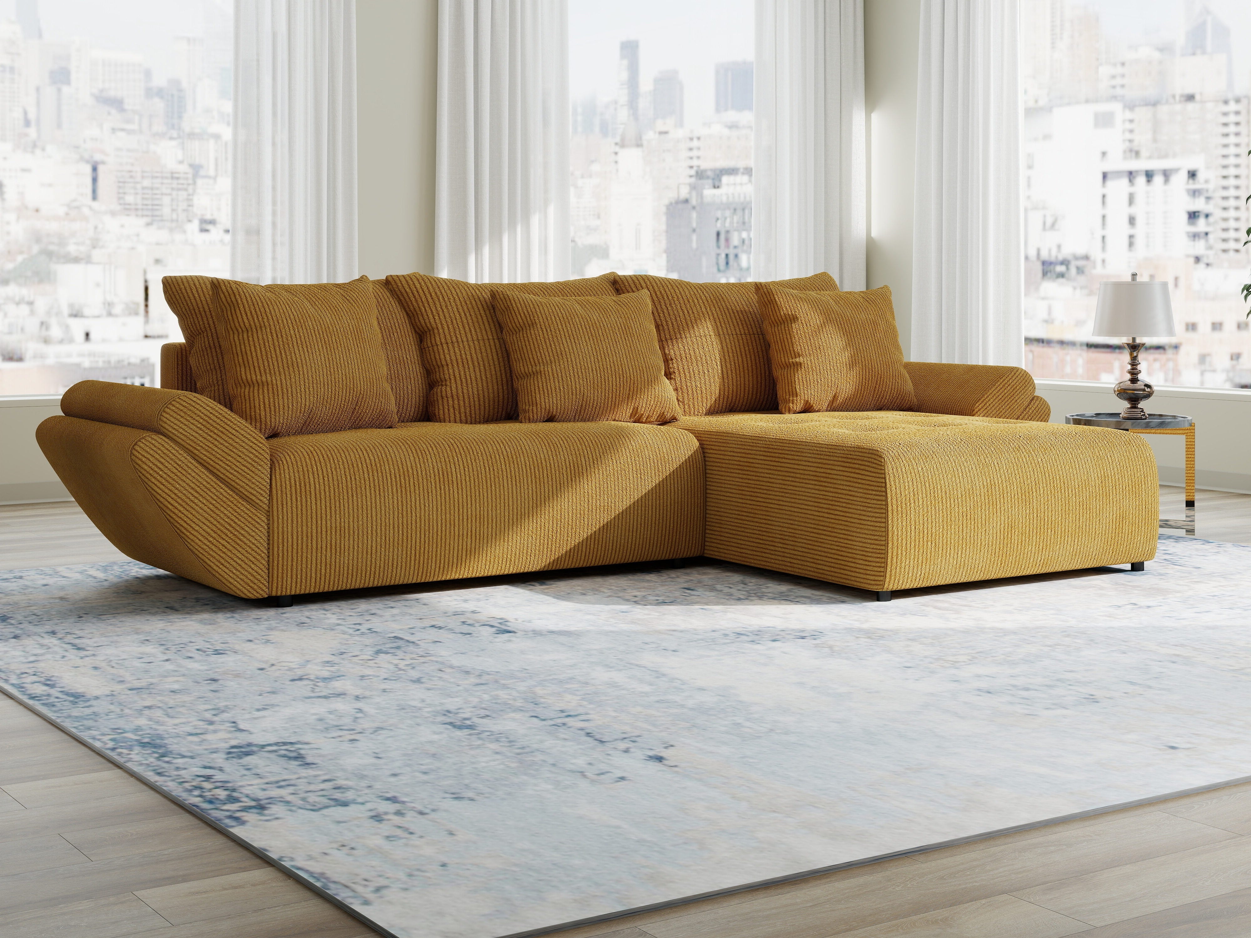 Colțar extensibil dumonde cu ladă de depozitare si sezut confortabil din spuma HR, Berlin Zoom Mustar 280x185 cm II