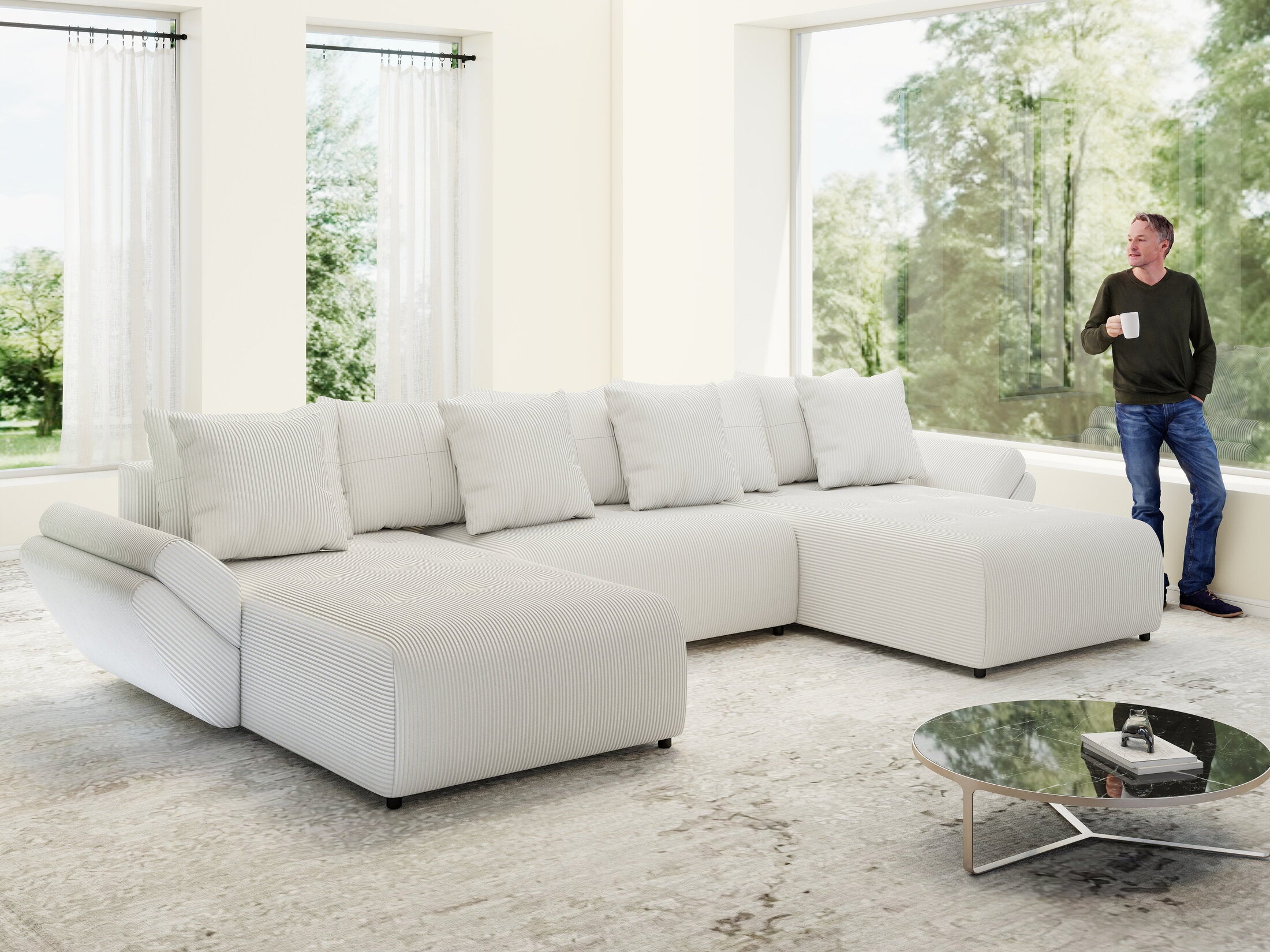 Colțar extensibil dumonde cu ladă de depozitare si sezut confortabil din spuma HR, Berlin U Zoom Grey 380x180 cm