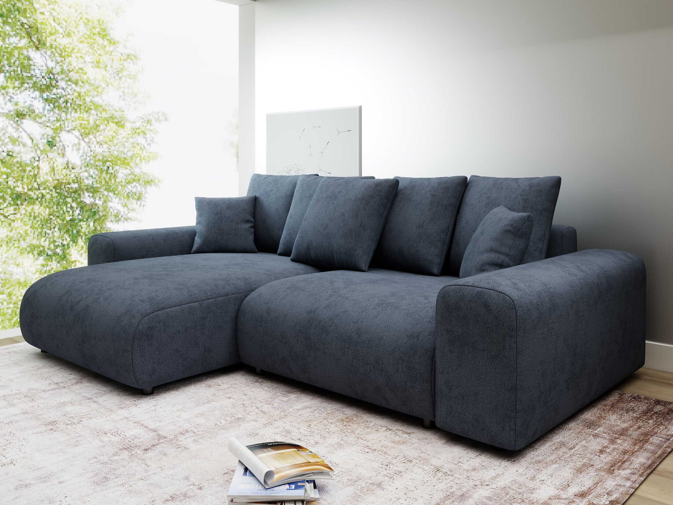 Colțar extensibil dumonde cu ladă de depozitare și șezut confortabil din spumă HR, Luma Enjoy Antracit 255x168 cm