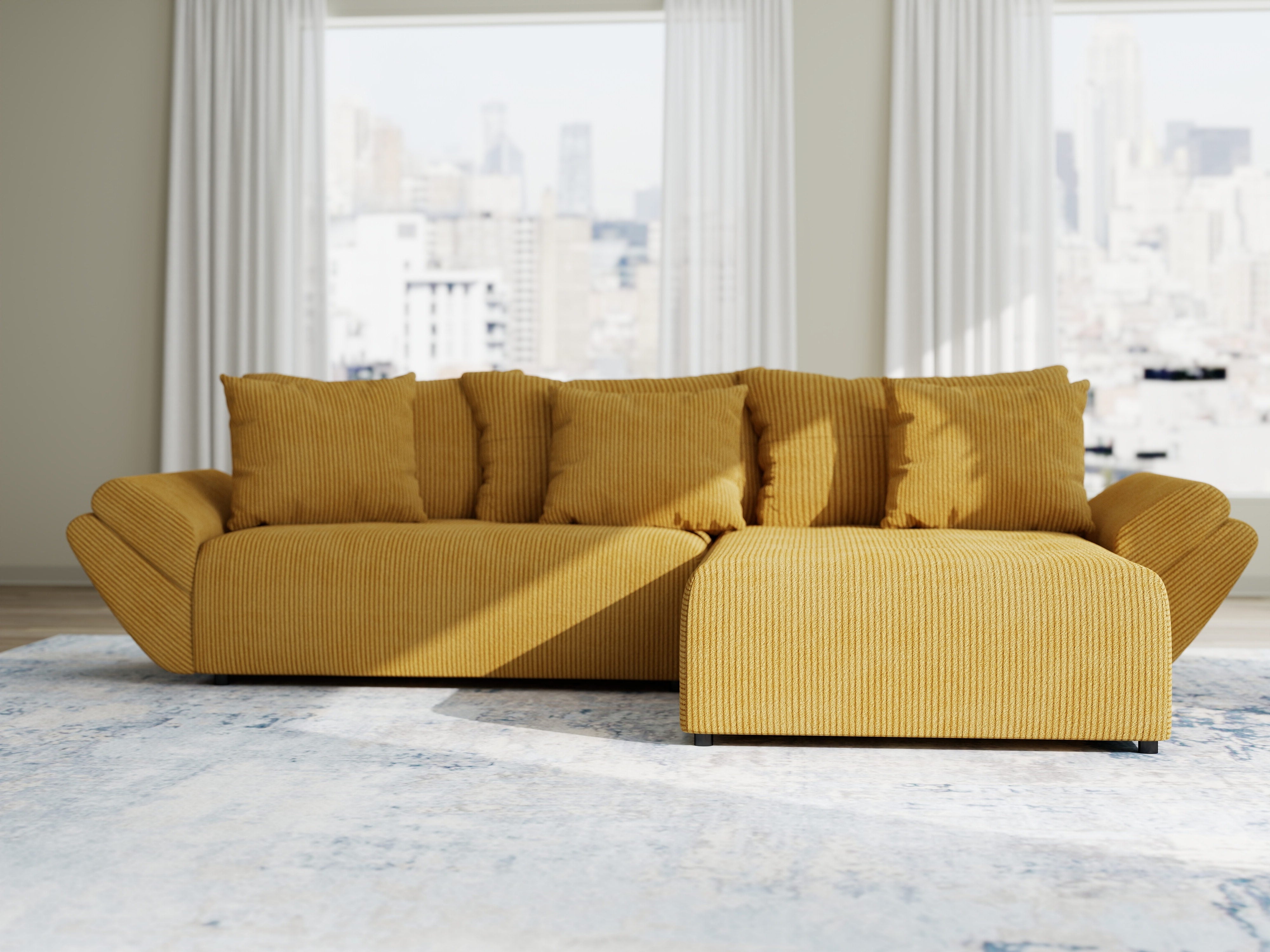 Colțar extensibil dumonde cu ladă de depozitare si sezut confortabil din spuma HR, Berlin Zoom Mustar 280x185 cm II