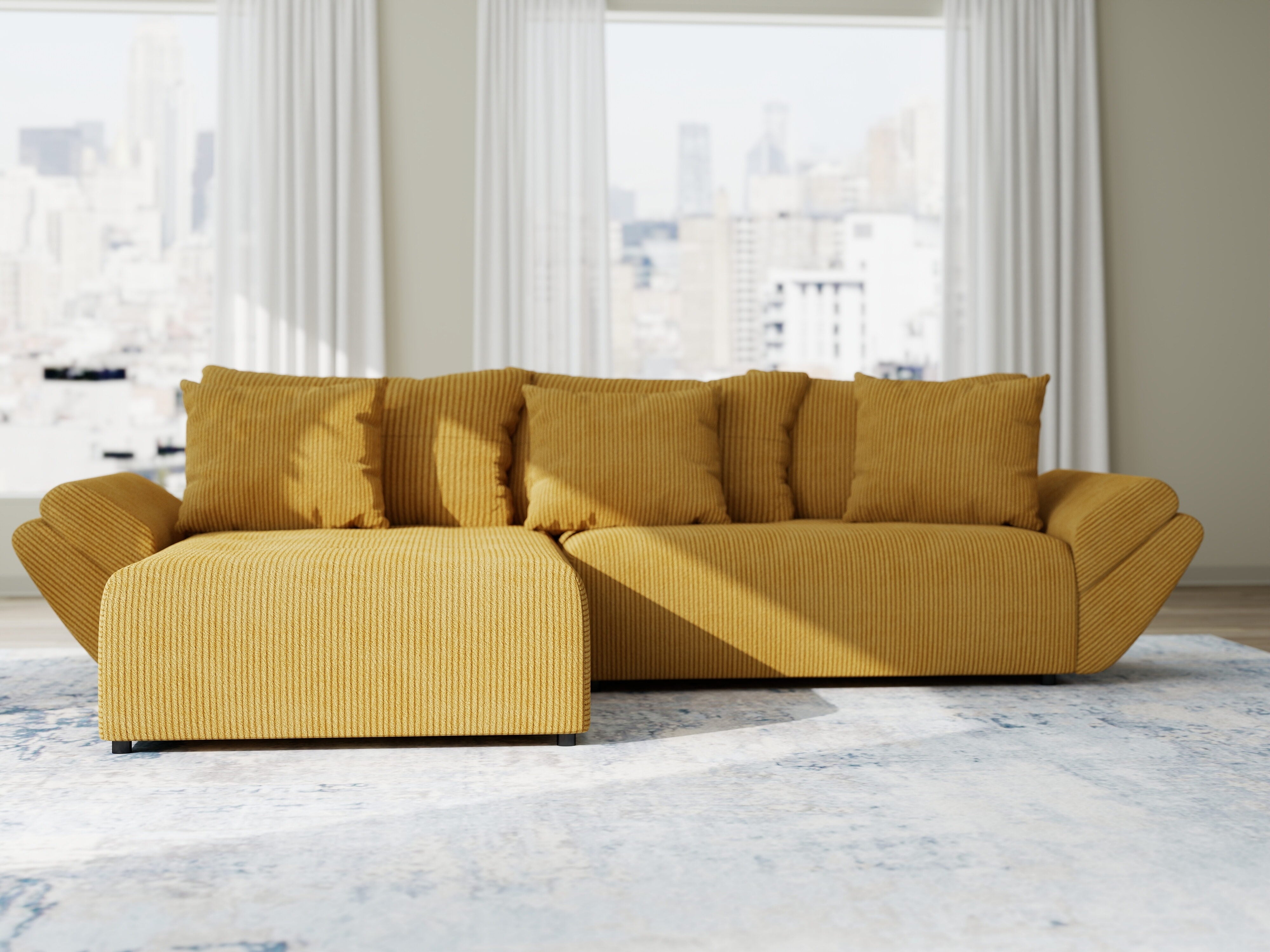 Colțar extensibil dumonde cu ladă de depozitare si sezut confortabil din spuma HR, Berlin Zoom Mustrar 280x185 cm