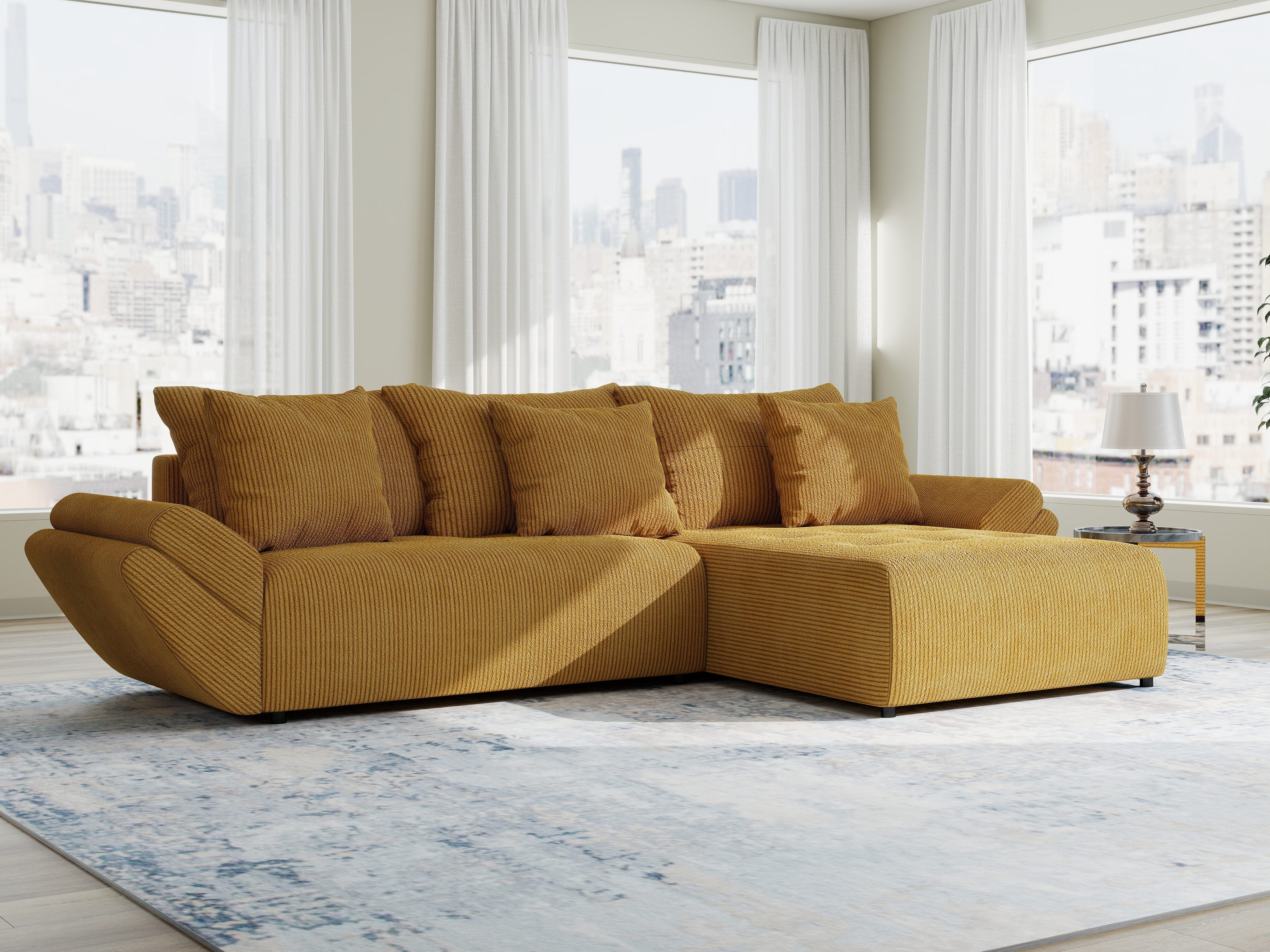 Colțar extensibil dumonde cu ladă de depozitare si sezut confortabil din spuma HR, Berlin Zoom Mustar 280x185 cm II