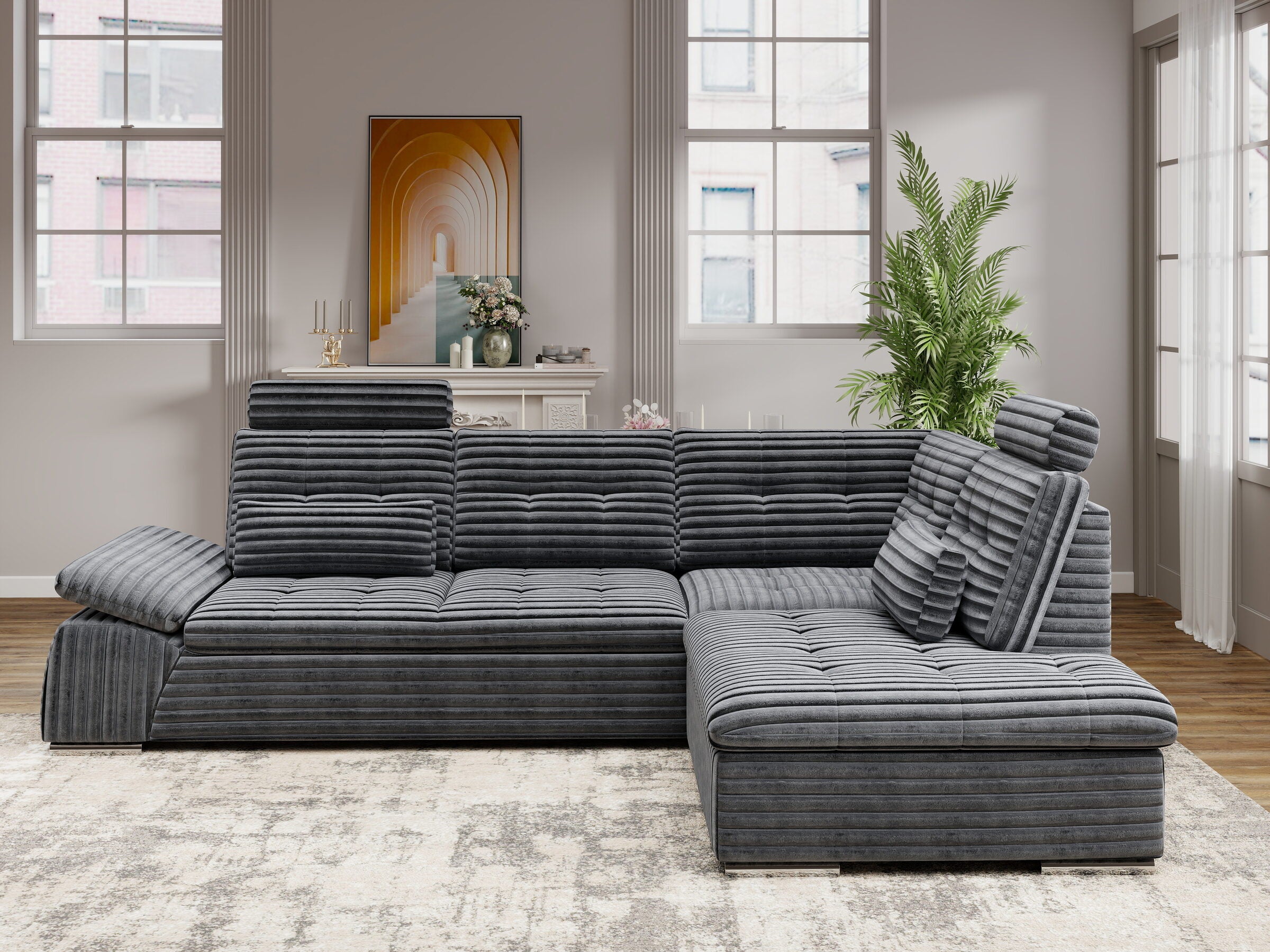 Colțar extensibil dumonde cu ladă de depozitare și șezut confortabil din spumă HR, Merkur XL Ambience Gri 256x217 cm II