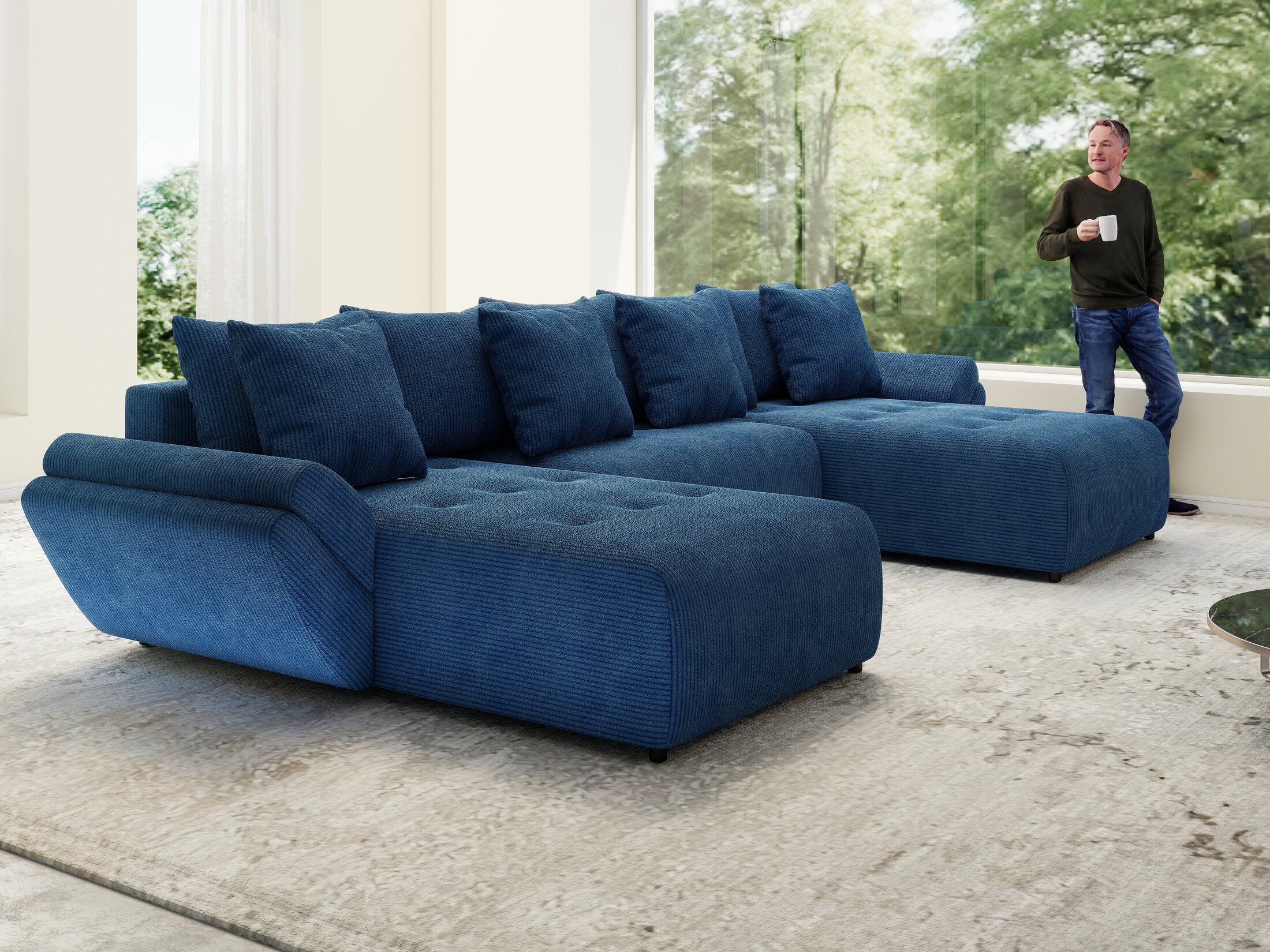 Colțar extensibil dumonde cu ladă de depozitare Berlin U Zoom Blue 400x185 cm