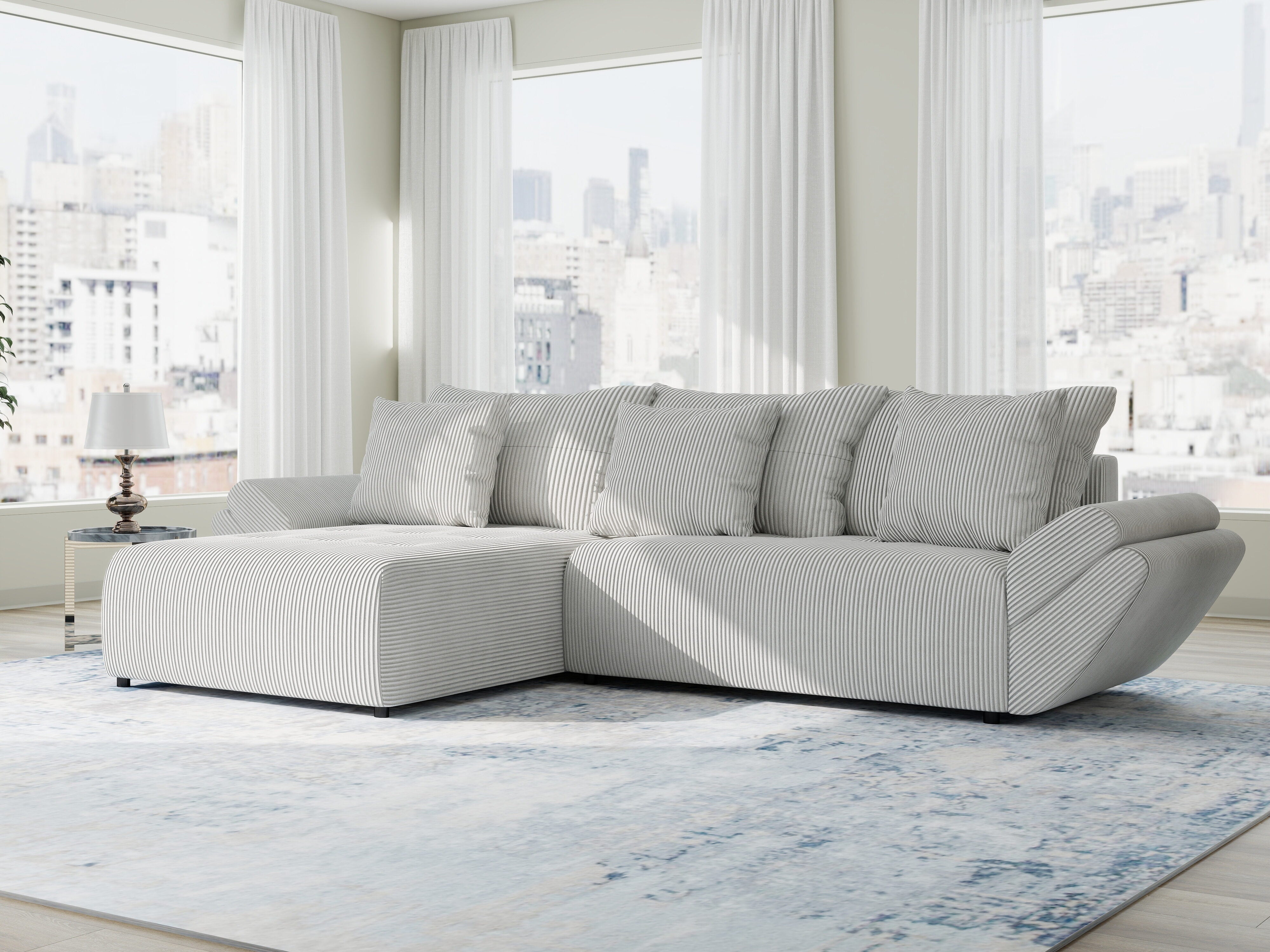 Colțar extensibil dumonde cu ladă de depozitare si sezut confortabil din spuma HR, Berlin Zoom Gri 280x185 cm II