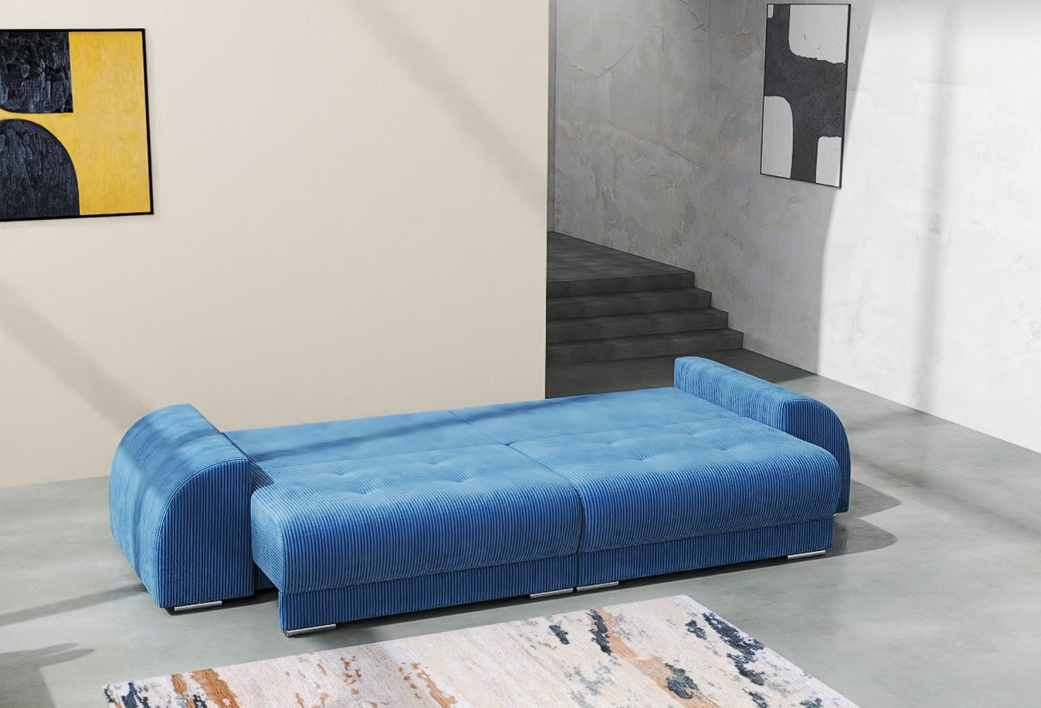 Canapea extensibilă dumonde cu 2 lăzi de depozitare si sezut confortabil din spuma HR, Verona Zoom Blue 310x100 cm Fabrica
