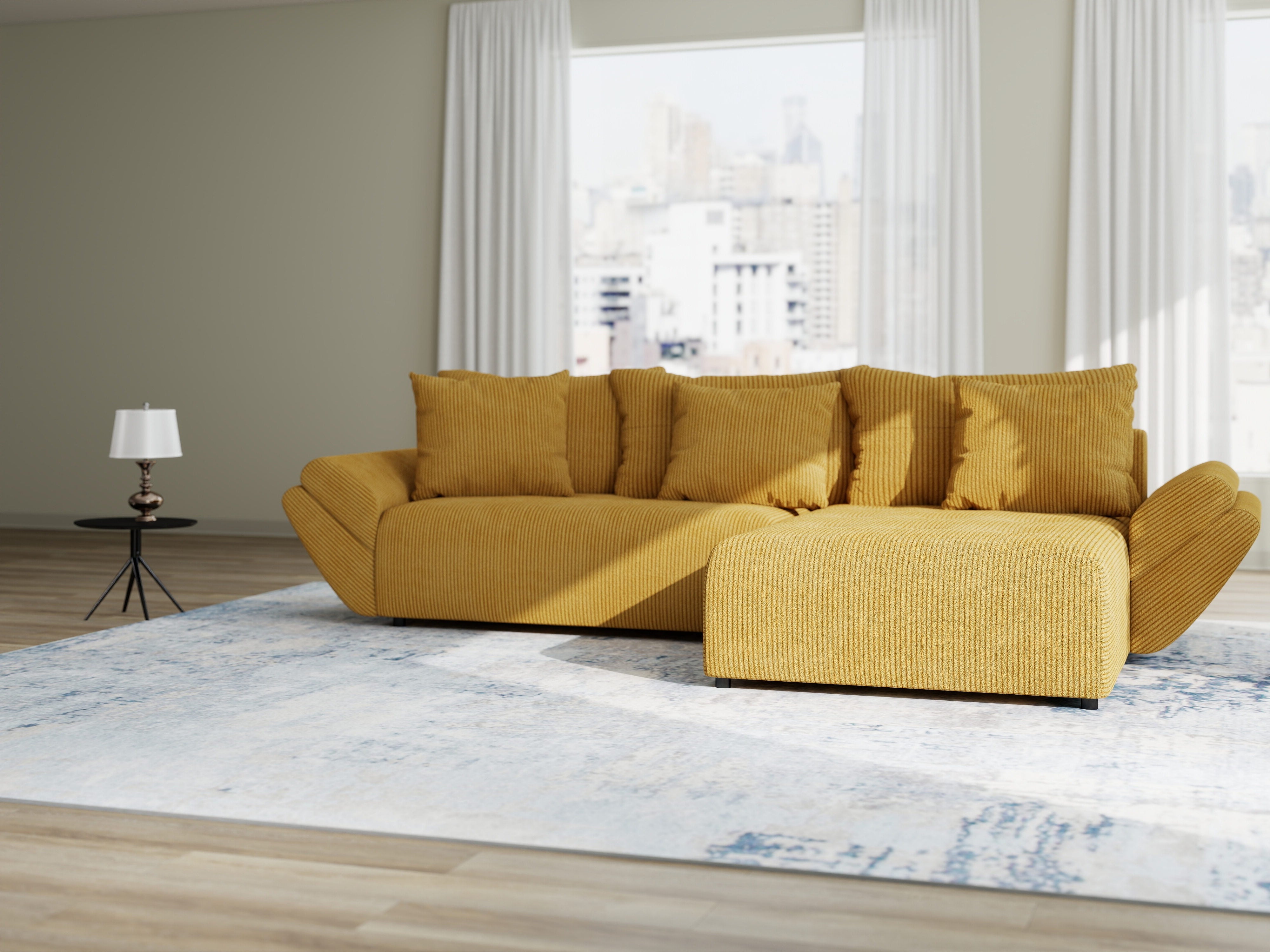 Colțar extensibil dumonde cu ladă de depozitare si sezut confortabil din spuma HR, Berlin Zoom Mustar 280x185 cm II