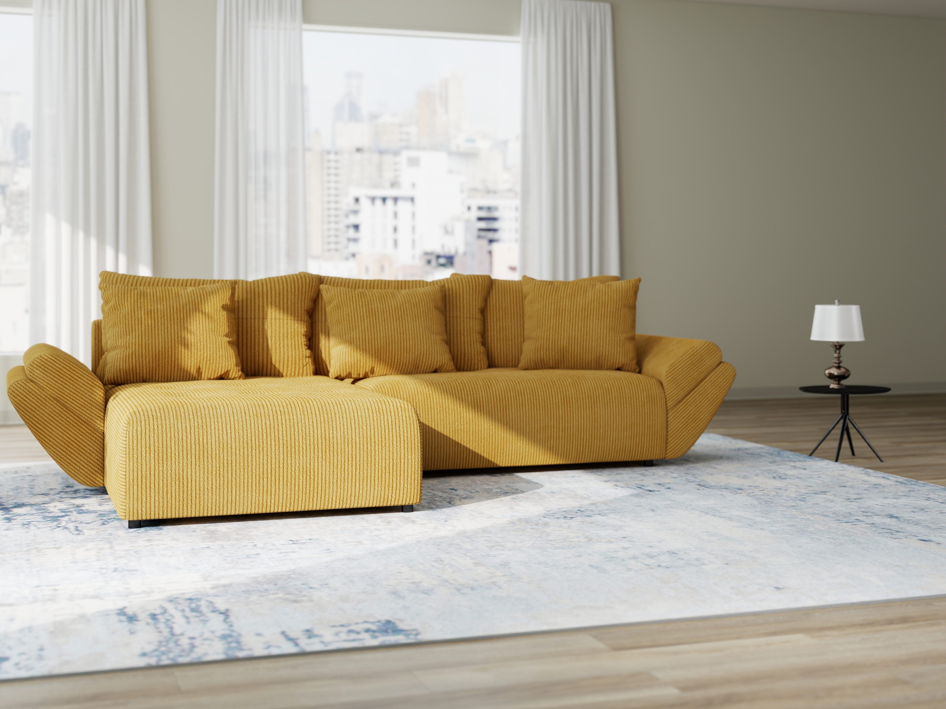 Colțar extensibil dumonde cu ladă de depozitare si sezut confortabil din spuma HR, Berlin Zoom Mustrar 280x185 cm