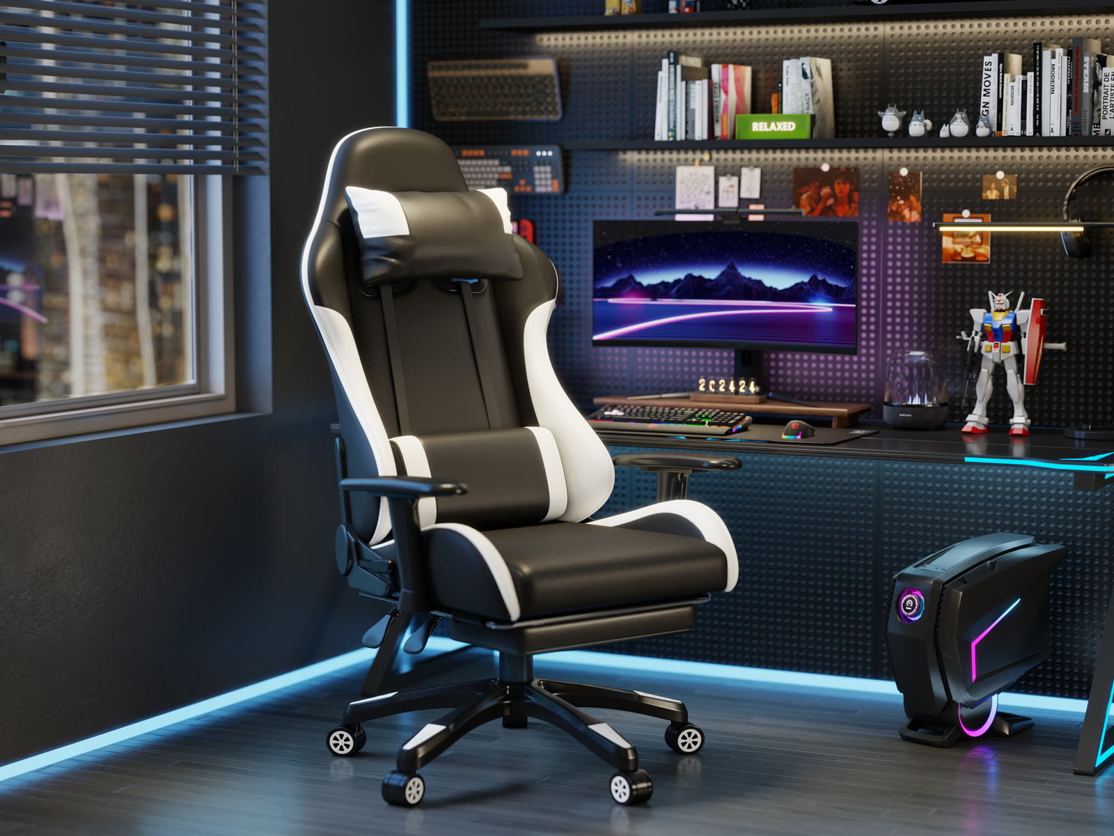 Scaun gaming Dumonde RAVEN X, mecanism multifuncțional, ecopiele, suport picioare, negru