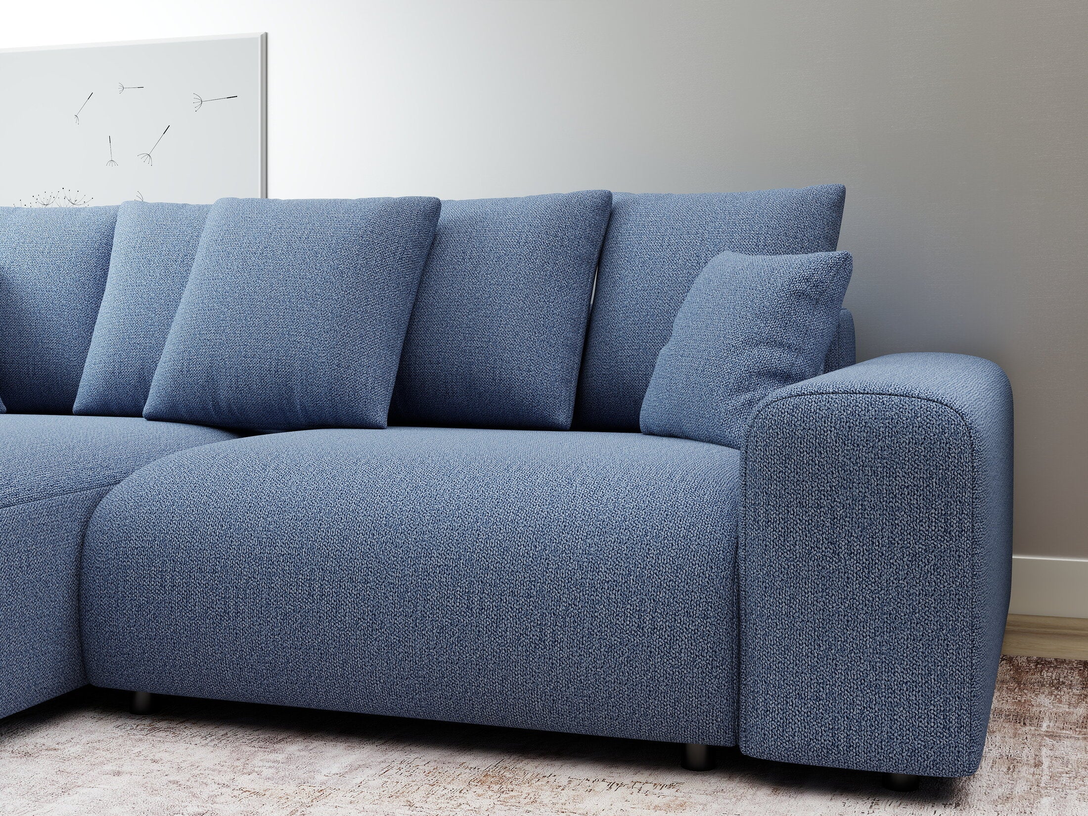 Colțar extensibil dumonde cu ladă de depozitare și șezut confortabil din spumă HR, Luma Enjoy Albastru 255x168 cm