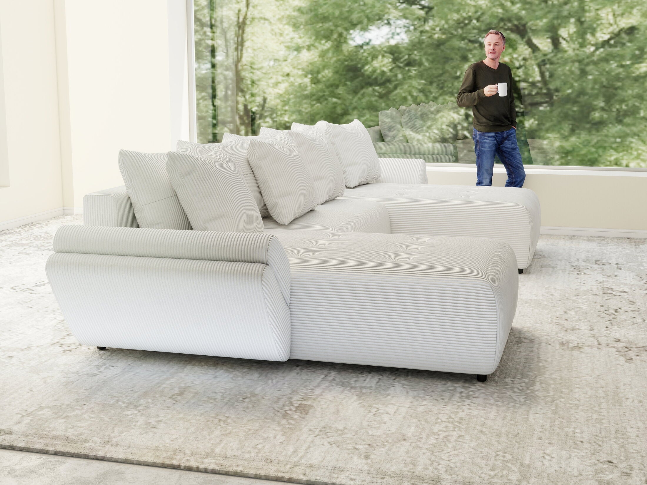 Colțar extensibil dumonde cu ladă de depozitare si sezut confortabil din spuma HR, Berlin U Zoom Grey 380x180 cm