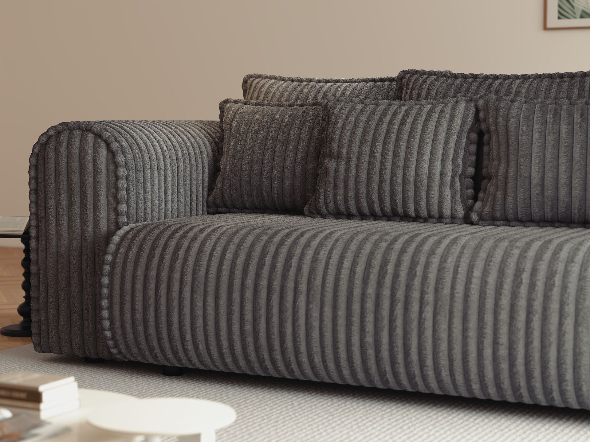 Canapea extensibilă dumonde cu ladă de depozitare si sezut confortabil din spuma high-density, Monaco Mica Tilia Grafit 240x100 cm