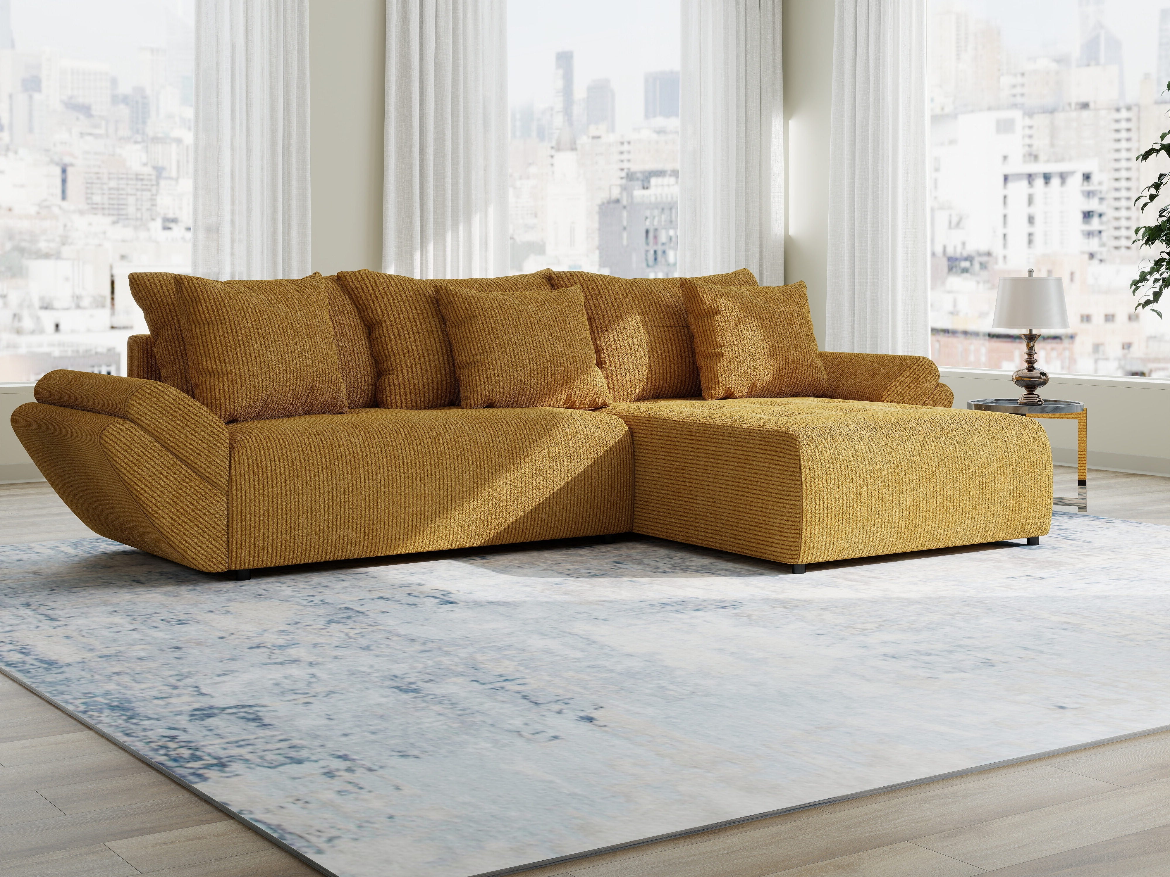 Colțar extensibil dumonde cu ladă de depozitare si sezut confortabil din spuma HR, Berlin Zoom Mustar 280x185 cm II