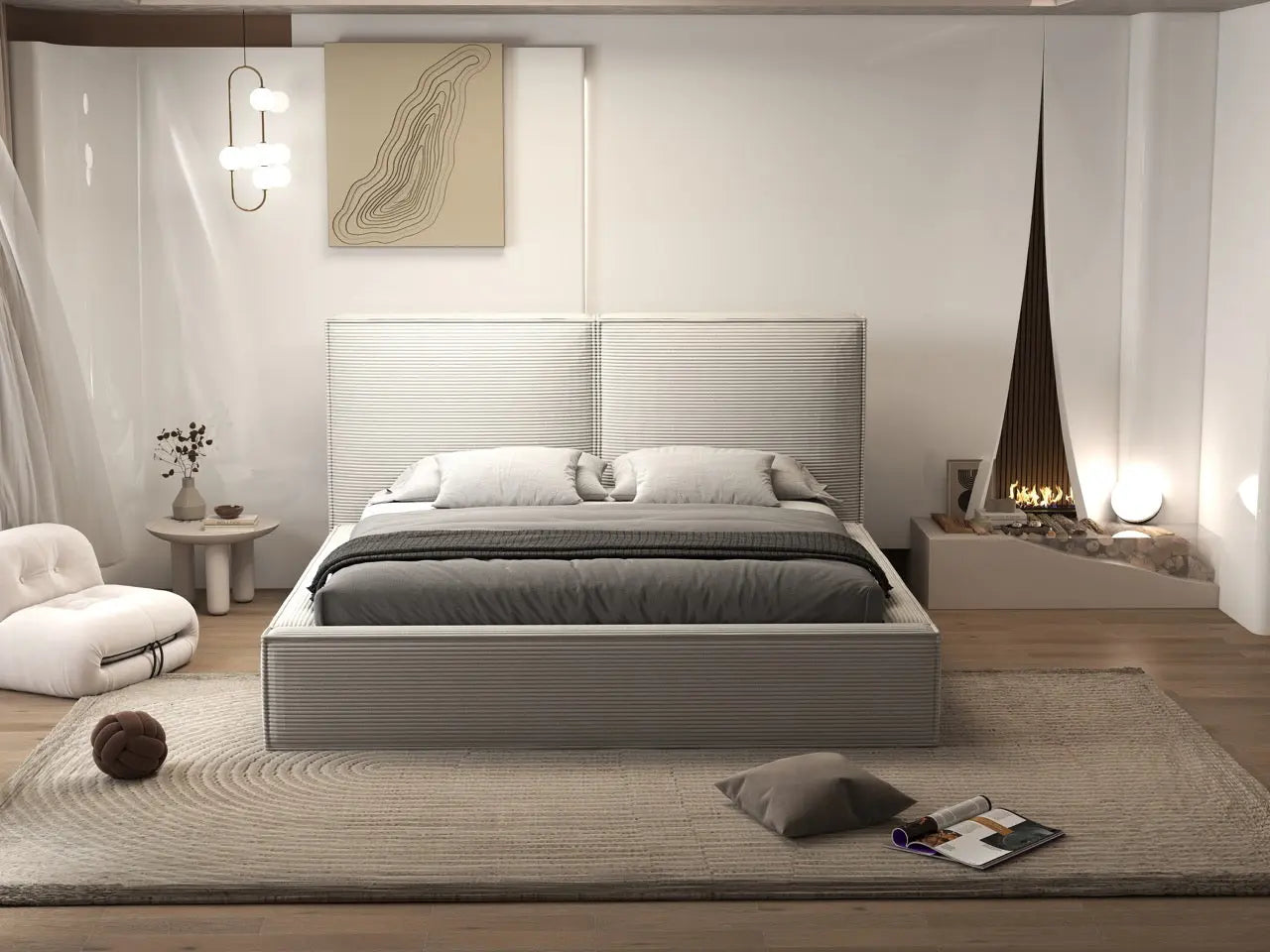 Pat dormitor dumonde, tapitat gri, Dreamer 180x200 cm, somiera rabatabila inclusa, spatiu depozitare WLS