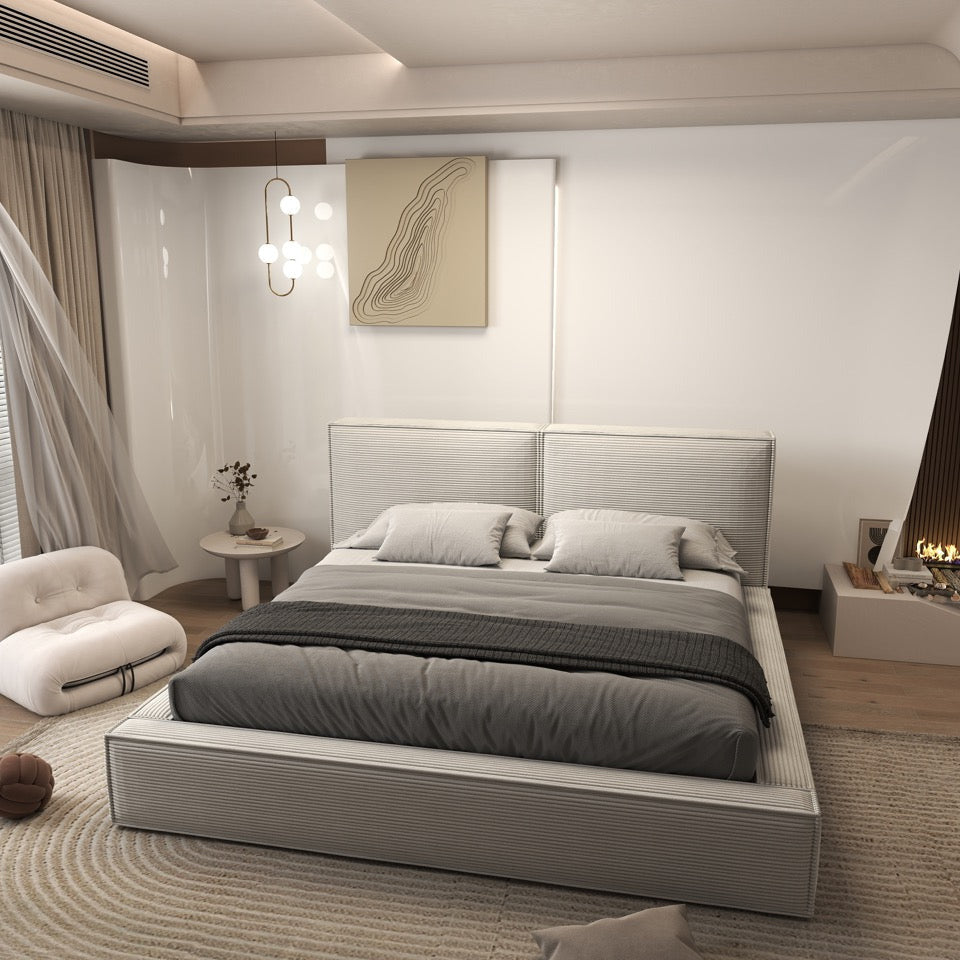 Pat dormitor dumonde, tapitat gri, Dreamer 180x200 cm, somiera rabatabila inclusa, spatiu depozitare WLS