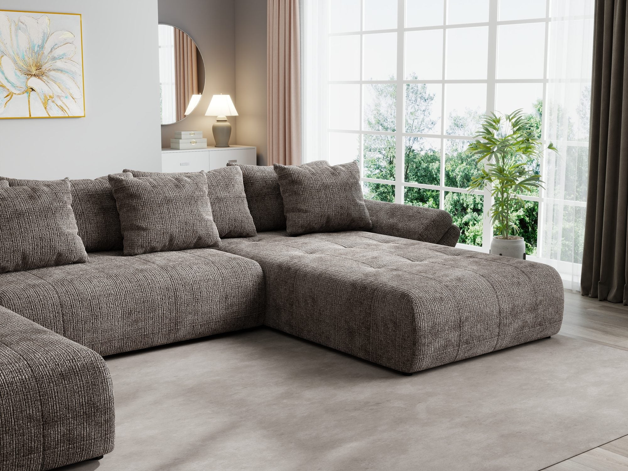 Colțar extensibil dumonde cu ladă de depozitare si sezut confortabil din spuma high-density, Berlin U Cremona Maro-bej 24 380x180 cm