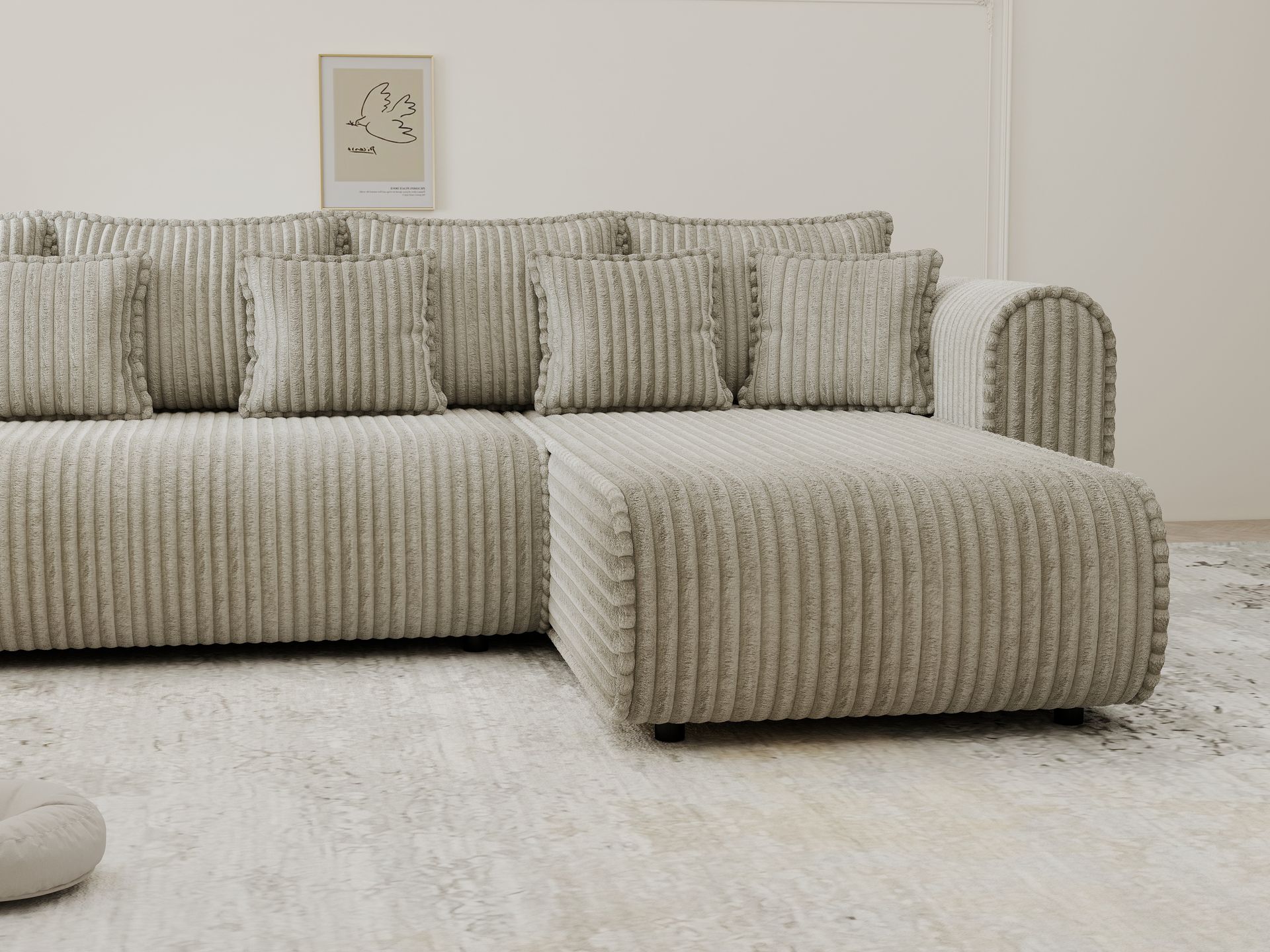 Colțar extensibil dumonde cu ladă de depozitare si sezut confortabil din spuma high-density, Monaco XL Tilia Capucino II 340x185 cm