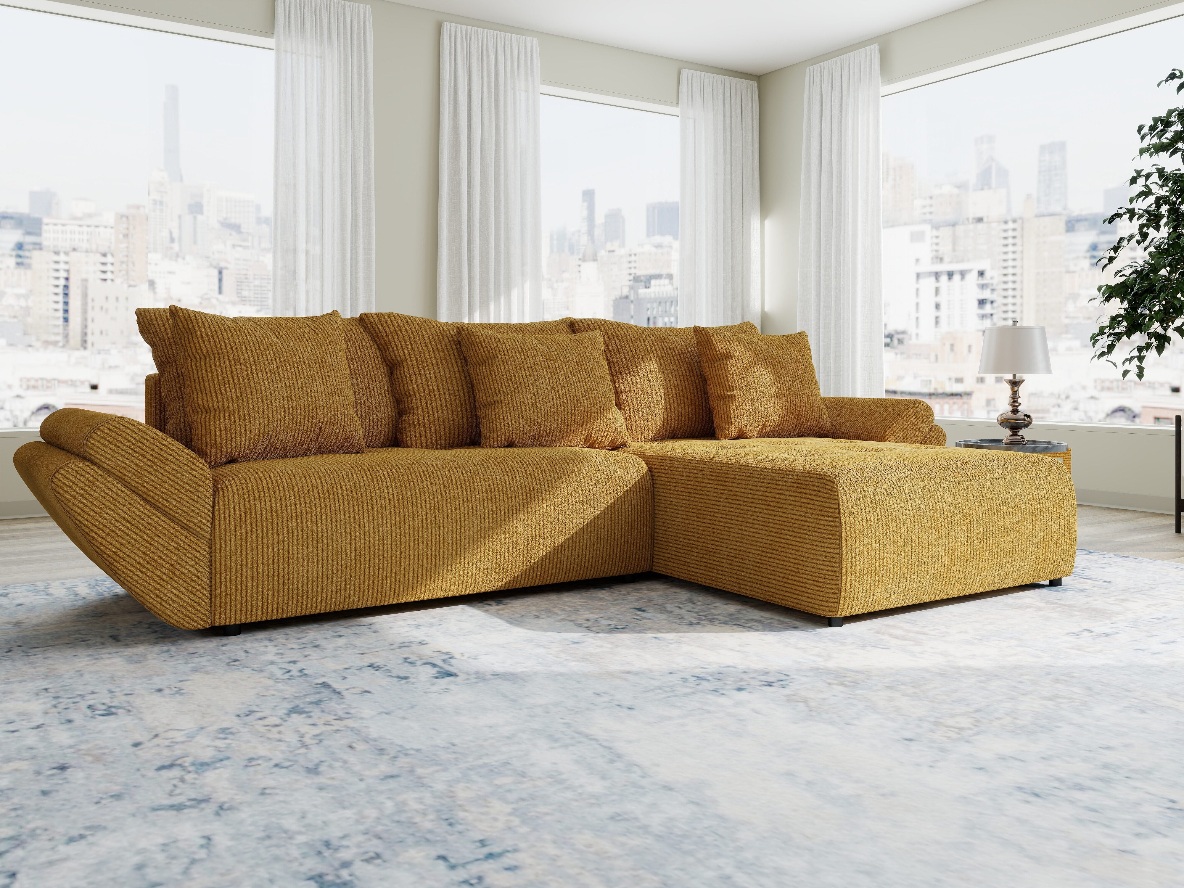 Colțar extensibil dumonde cu ladă de depozitare si sezut confortabil din spuma HR, Berlin Zoom Mustar 280x185 cm II