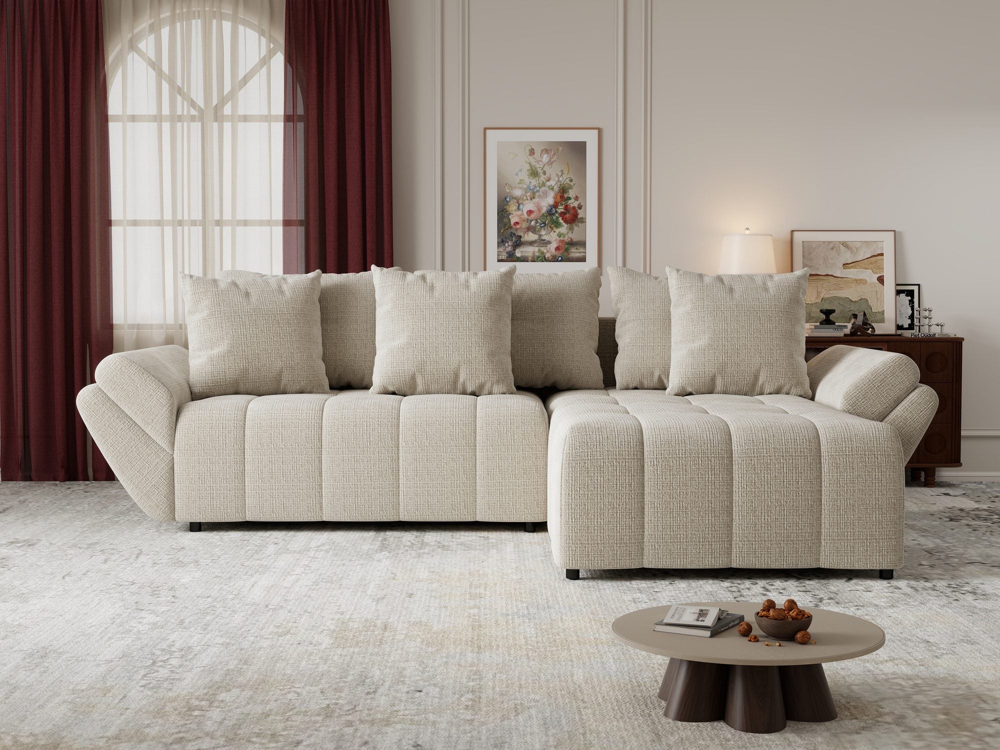Colțar extensibil dumonde cu ladă de depozitare si sezut confortabil din spuma high-density, Berlin Cremona Gri Deschis 02 II 280x185 cm