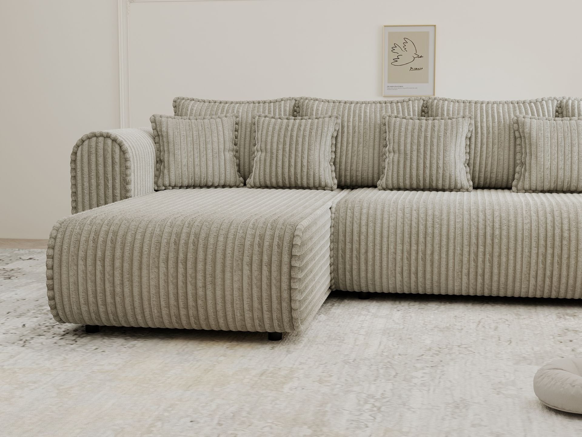 Colțar extensibil dumonde cu ladă de depozitare si sezut confortabil din spuma high-density, Monaco XL Tilia Capucino 340x185 cm