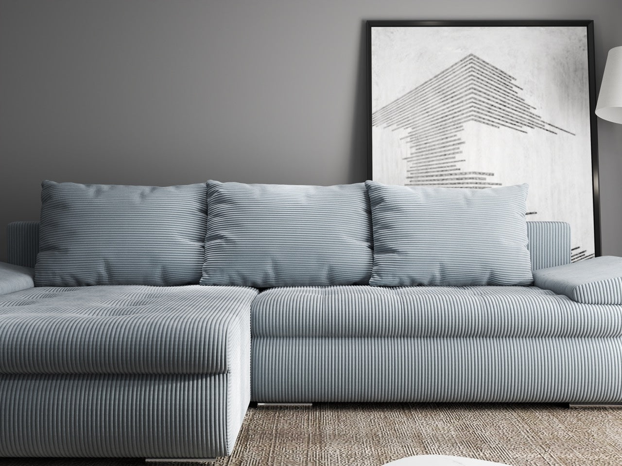 Colțar extensibil dumonde cu ladă de depozitare si sezut confortabil din spuma HR, Leonardo Zoom Grey 260x185 cm Fabrica