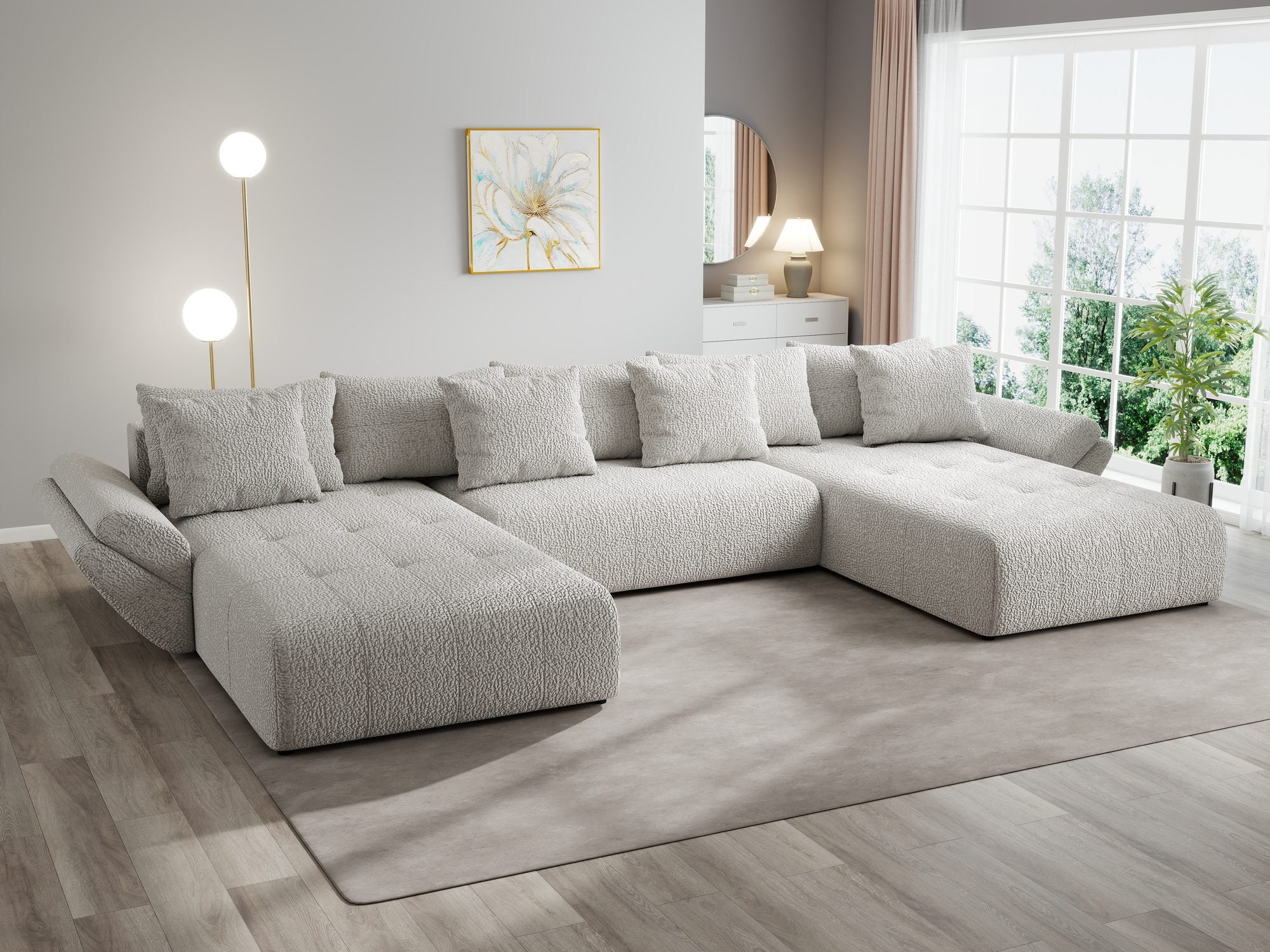 Colțar extensibil dumonde cu ladă de depozitare si sezut confortabil din spuma high-density, Berlin U Jaguar Gri 19 380x180 cm