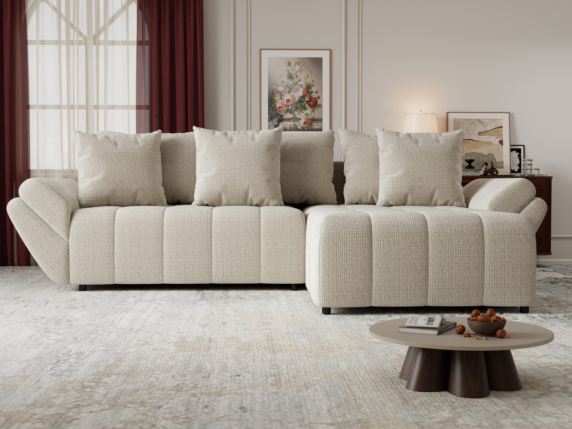 Colțar extensibil dumonde cu ladă de depozitare si sezut confortabil din spuma high-density, Berlin Cremona Gri Deschis 02 II 280x185 cm